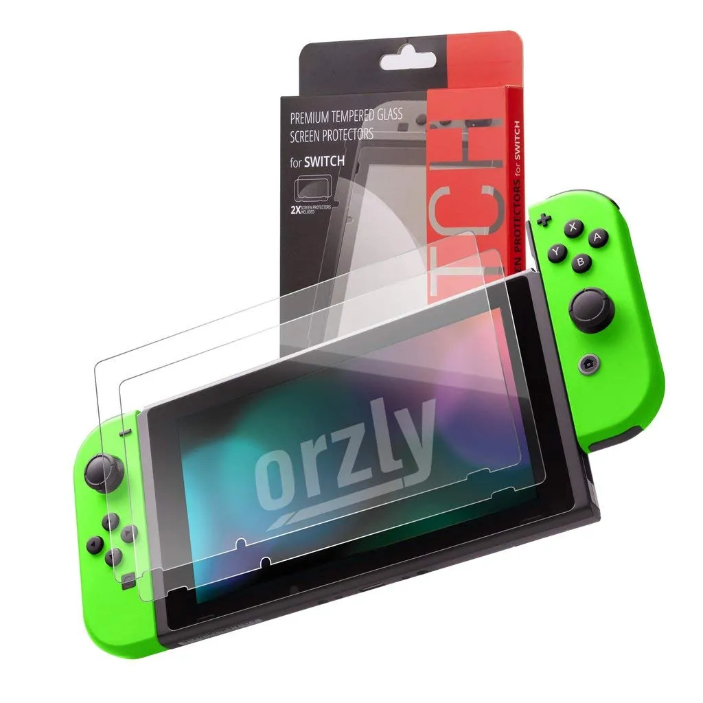 Orzly Accessori per Nintendo Switch - Custodia, Copertura Giochi, Pellicola Protettiva, Grip Case, Cavo USB e Cuffie - Verde - immagine 3