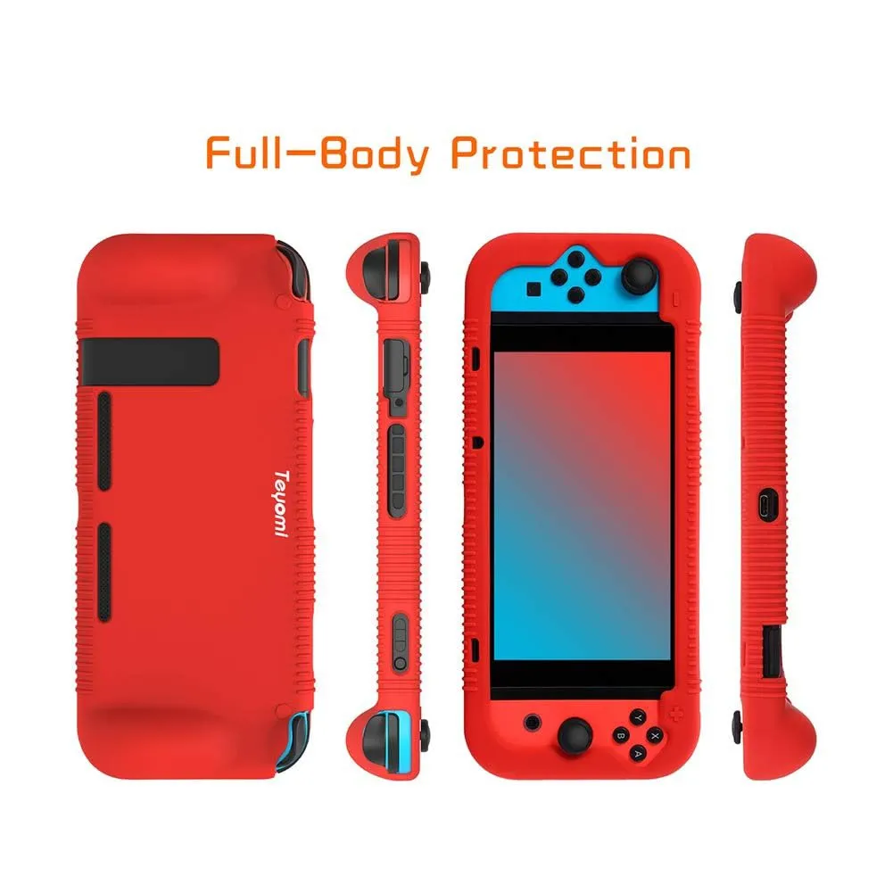 Teyomi Custodia in Silicone per Nintendo Switch con 2 Slot per Schede di Gioco, Rosso - immagine 5