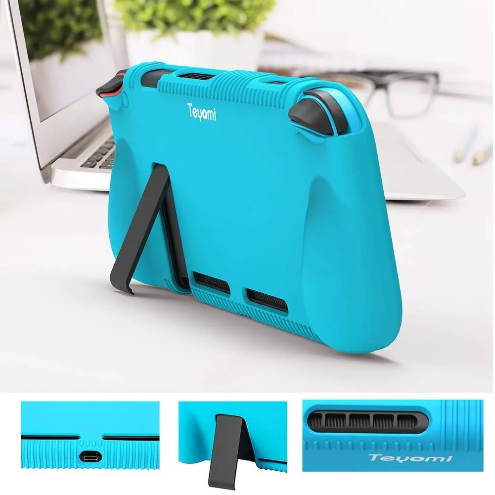 Teyomi Custodia protettiva in silicone per Nintendo Switch, Grip Cover con slot per 2 carte da gioco (Rosa) - immagine 3