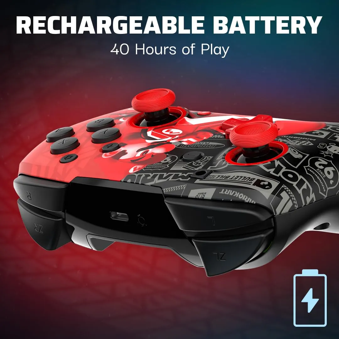PDP Rematch Glow Wireless Controller for Nintendo Switch, Lite, and OLED - Mario Grand Prix Red - immagine 3