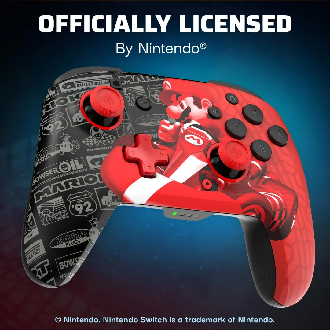 PDP Rematch Glow Wireless Controller for Nintendo Switch, Lite, and OLED - Mario Grand Prix Red - immagine 5