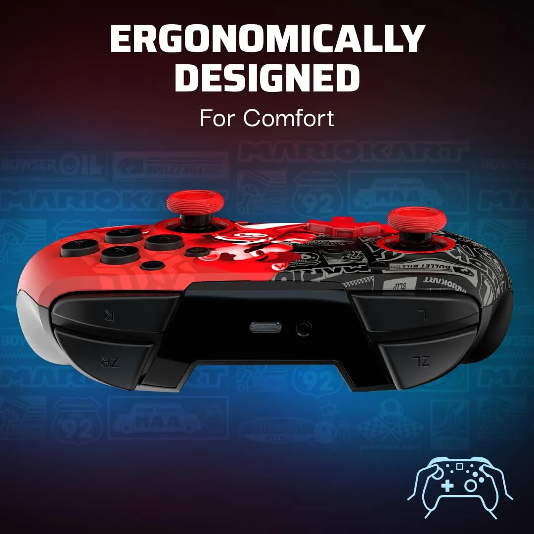 PDP Rematch Glow Wireless Controller for Nintendo Switch, Lite, and OLED - Mario Grand Prix Red - immagine 7