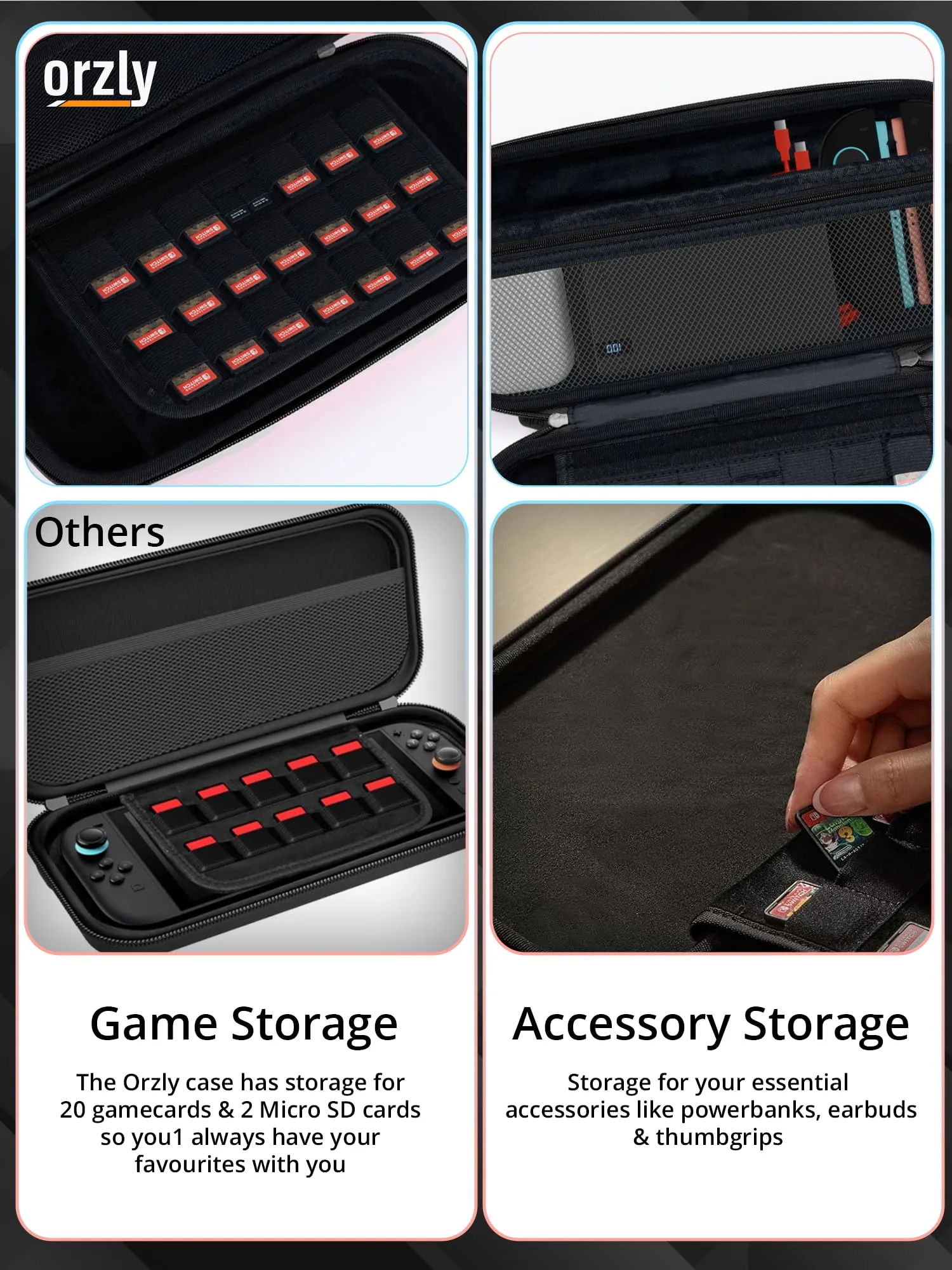 Orzly Accessori per Nintendo Switch 2 (2025) - Custodia, Pellicola Protettiva, Cavo di Ricarica, Porta Giochi, Impugnatura Comfort e Cuffie - Nero - immagine 6