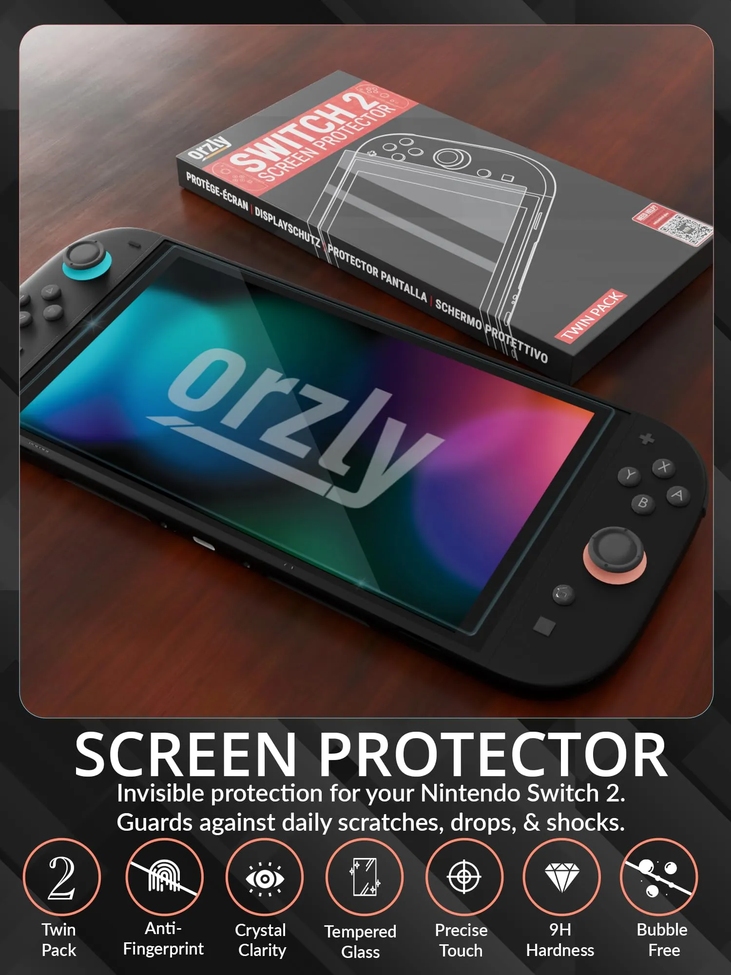 Orzly Accessori per Nintendo Switch 2 (2025) - Custodia, Pellicola Protettiva, Cavo di Ricarica, Porta Giochi, Impugnatura Comfort e Cuffie - Nero - immagine 7