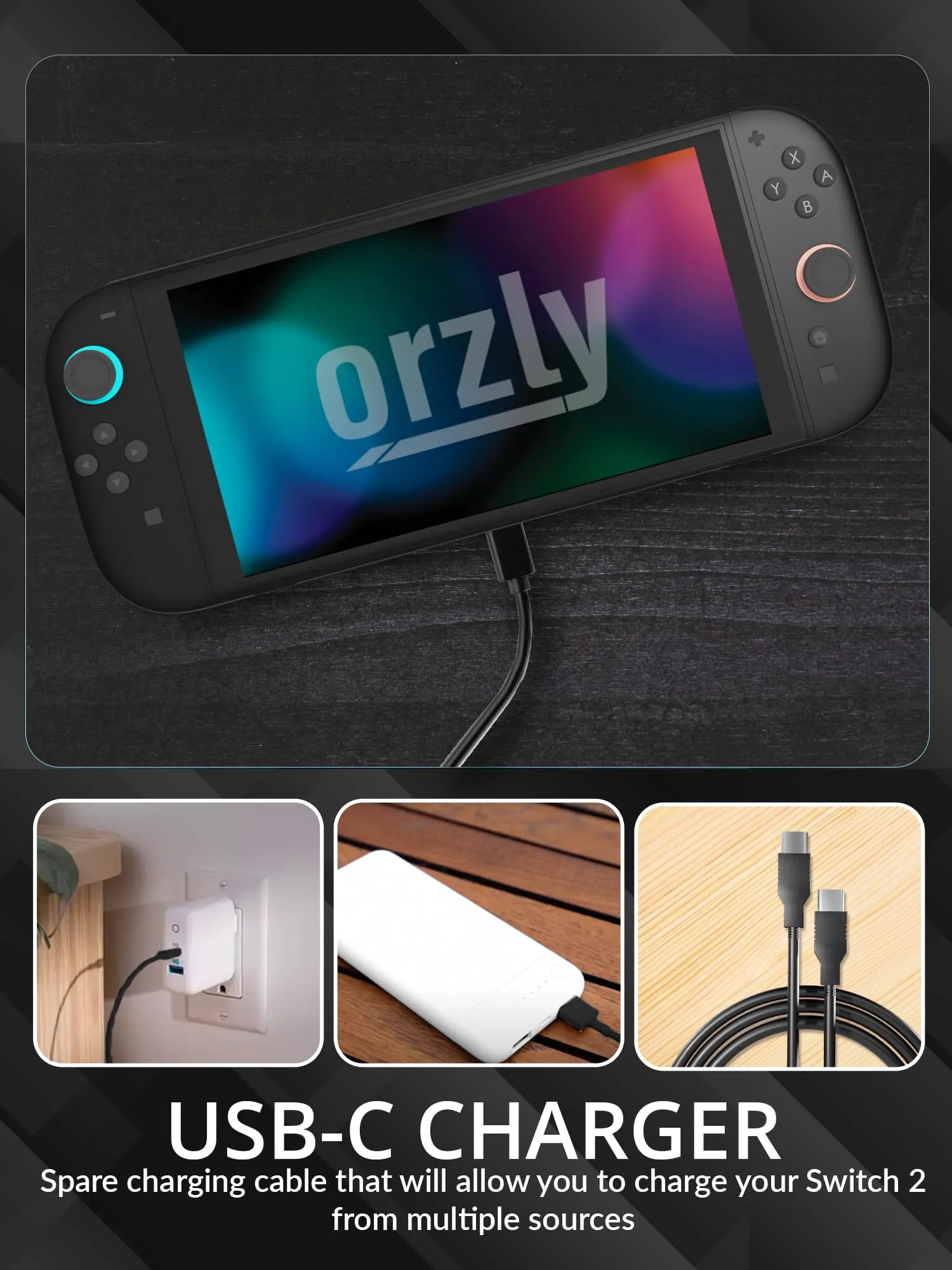 Orzly Accessori per Nintendo Switch 2 (2025) - Custodia, Pellicola Protettiva, Cavo di Ricarica, Porta Giochi, Impugnatura Comfort e Cuffie - Nero - immagine 13