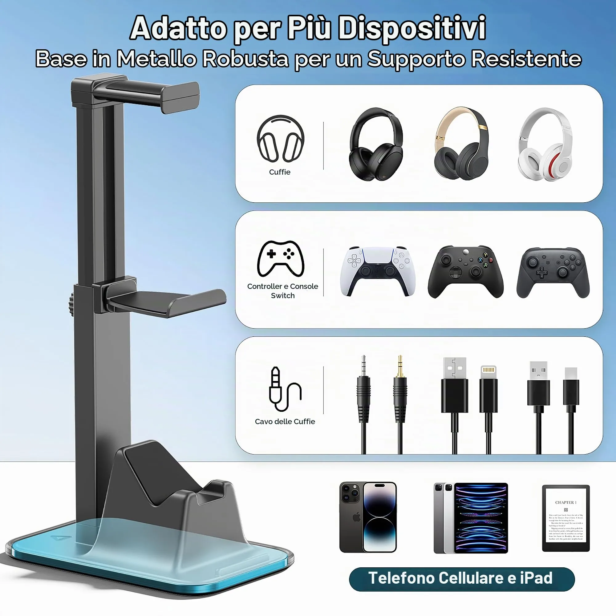 OIVO VGA DESIGN Supporto Cuffie e Joystick da Scrivania Regolabile in Altezza con Supporto per Cellulare e Dual Controller, Versione Base - immagine 2