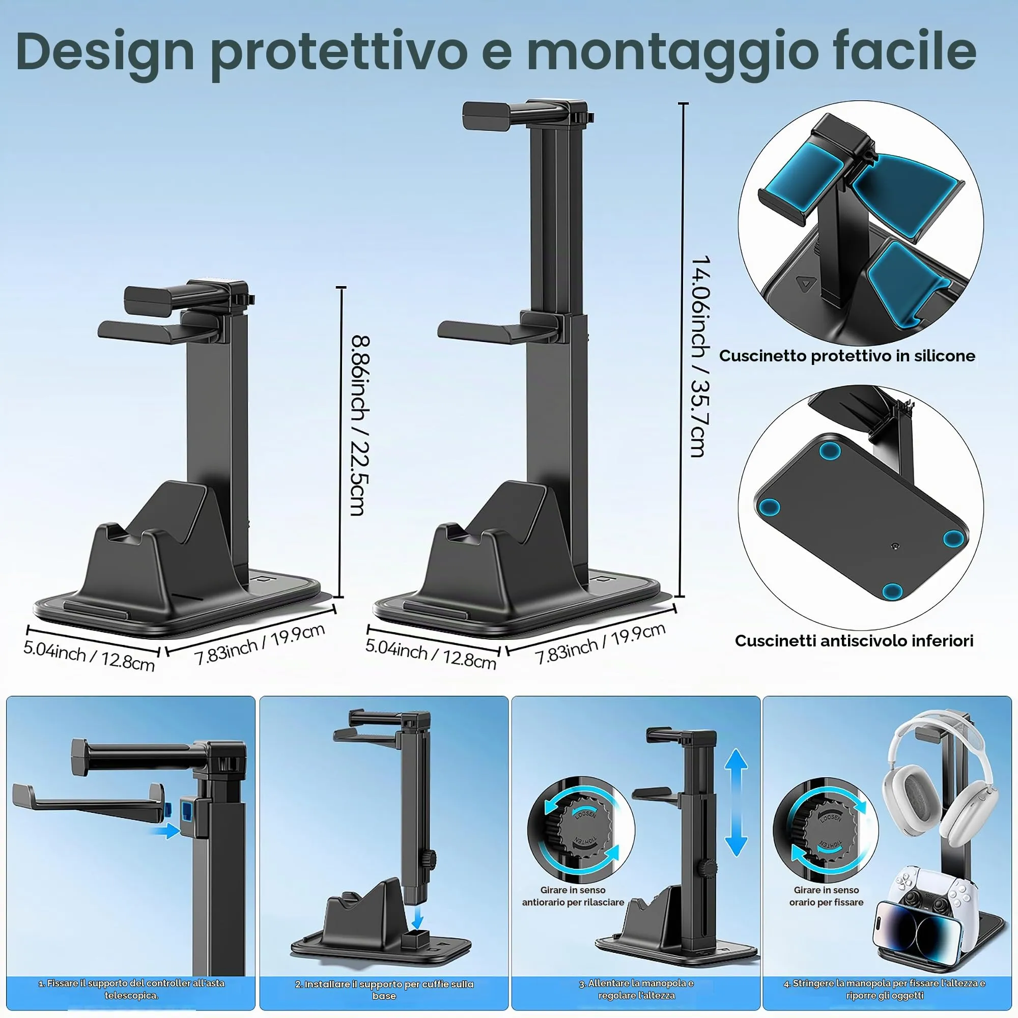 OIVO VGA DESIGN Supporto Cuffie e Joystick da Scrivania Regolabile in Altezza con Supporto per Cellulare e Dual Controller, Versione Base - immagine 4