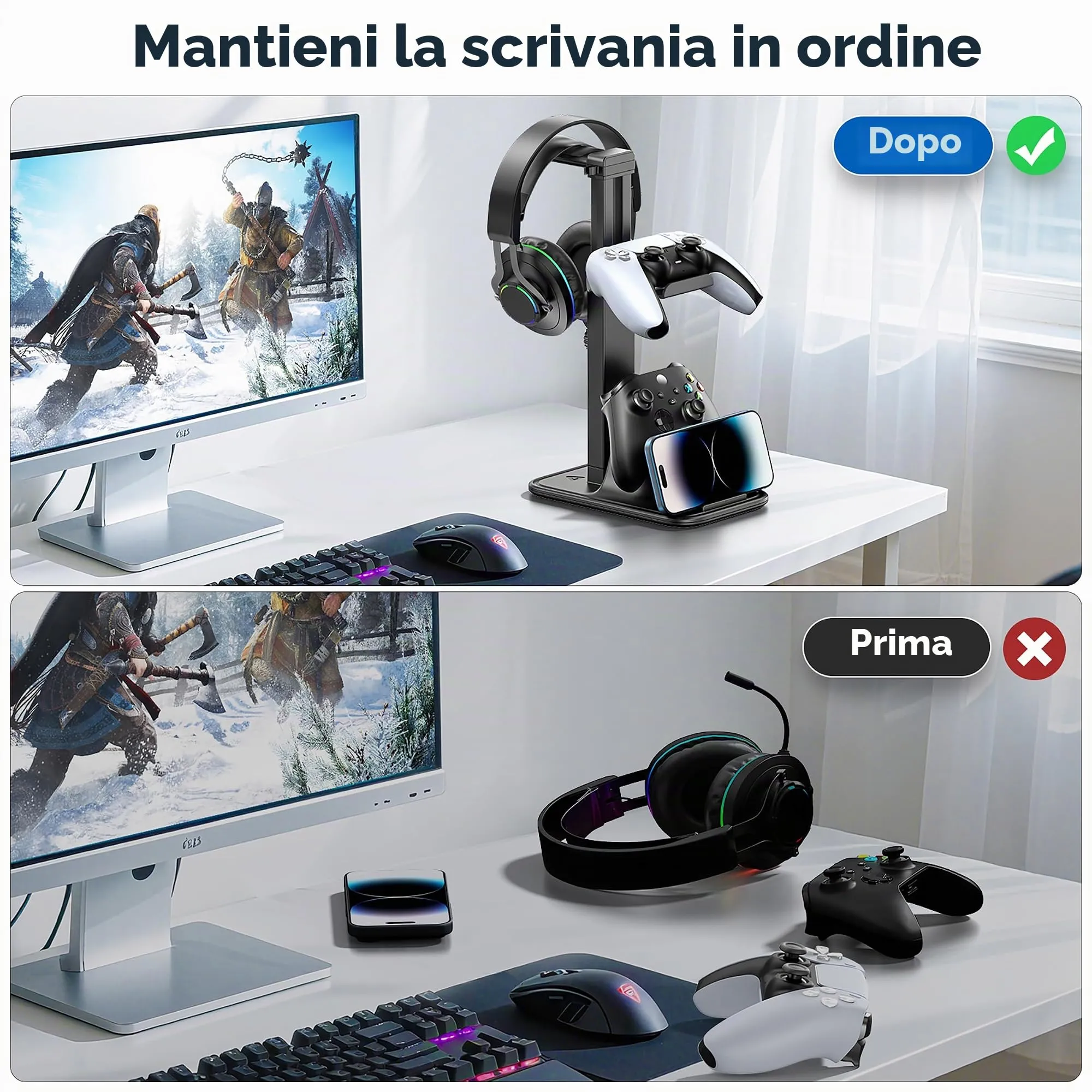 OIVO VGA DESIGN Supporto Cuffie e Joystick da Scrivania Regolabile in Altezza con Supporto per Cellulare e Dual Controller, Versione Base - immagine 5