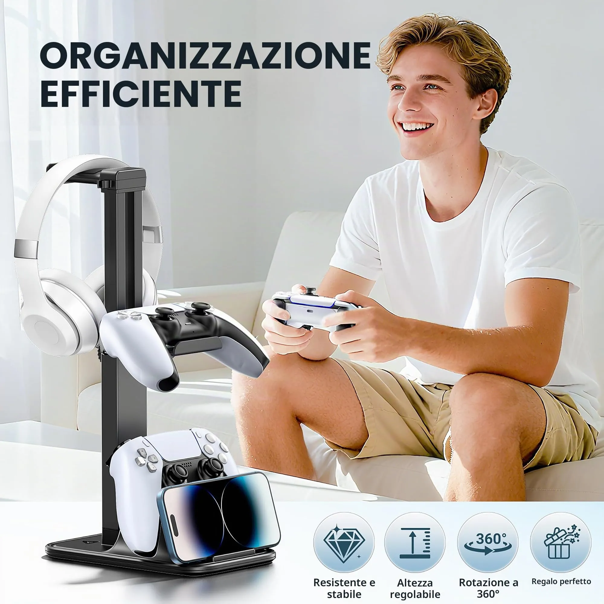 OIVO VGA DESIGN Supporto Cuffie e Joystick da Scrivania Regolabile in Altezza con Supporto per Cellulare e Dual Controller, Versione Base - immagine 6