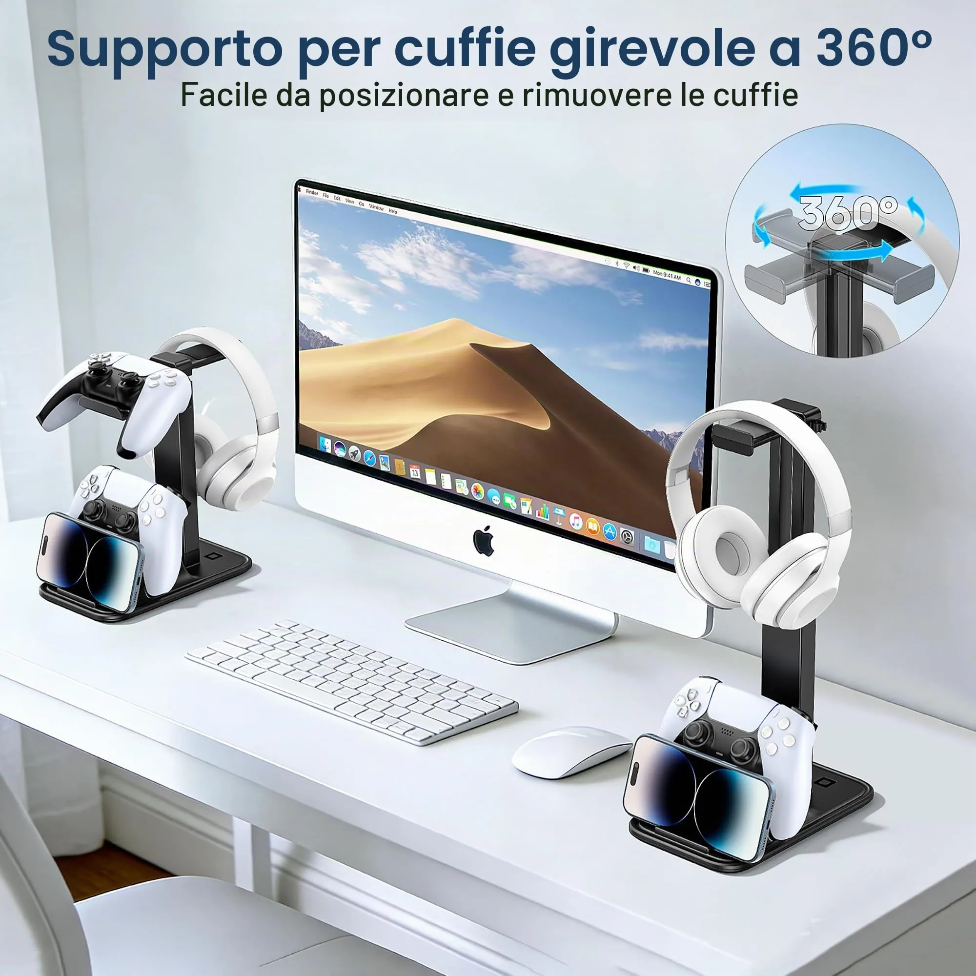 OIVO VGA DESIGN Supporto Cuffie e Joystick da Scrivania Regolabile in Altezza con Supporto per Cellulare e Dual Controller, Versione Base - immagine 7
