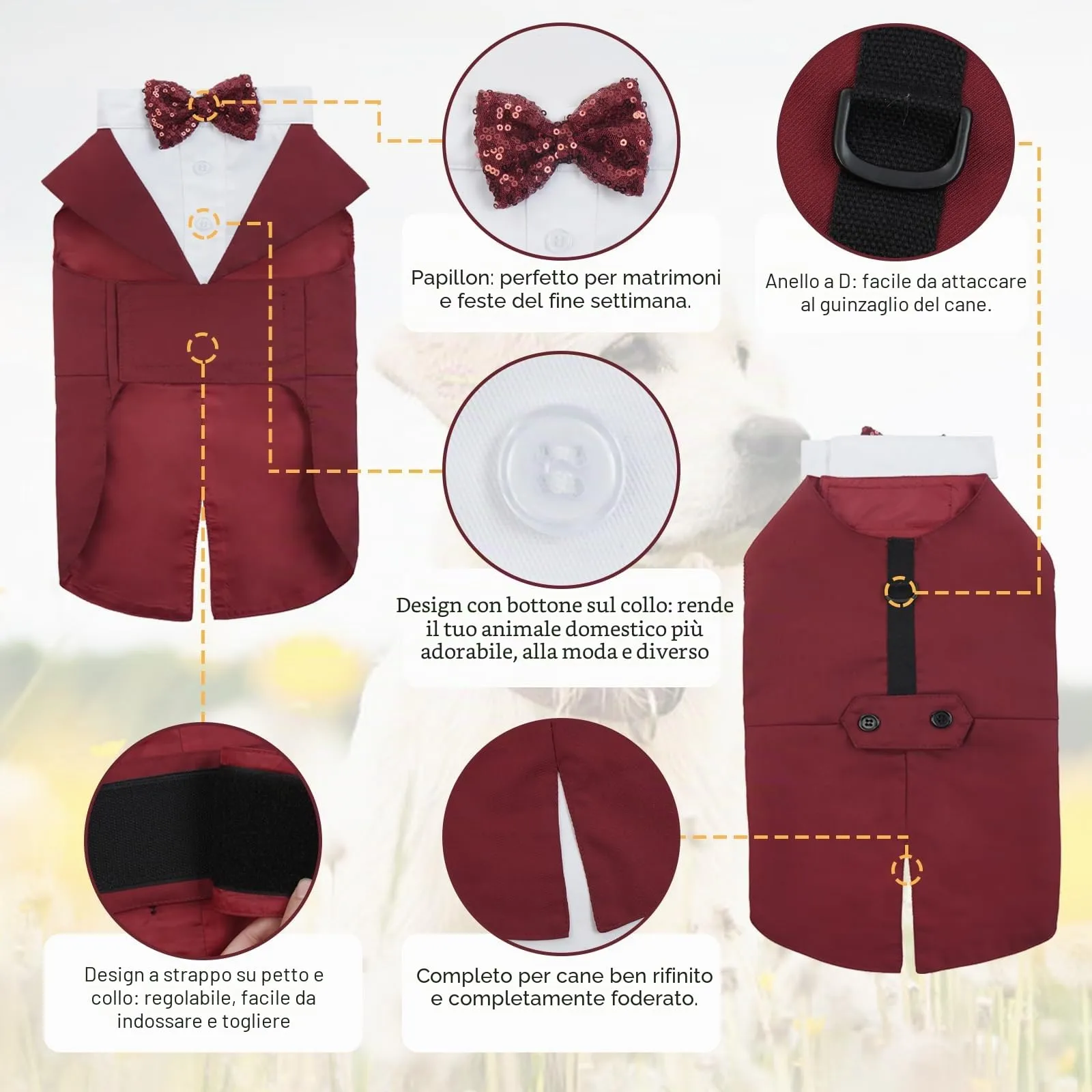 Kuoser Smoking Set per Cani con Bandana, Costume per Matrimonio e Feste, XL - immagine 4