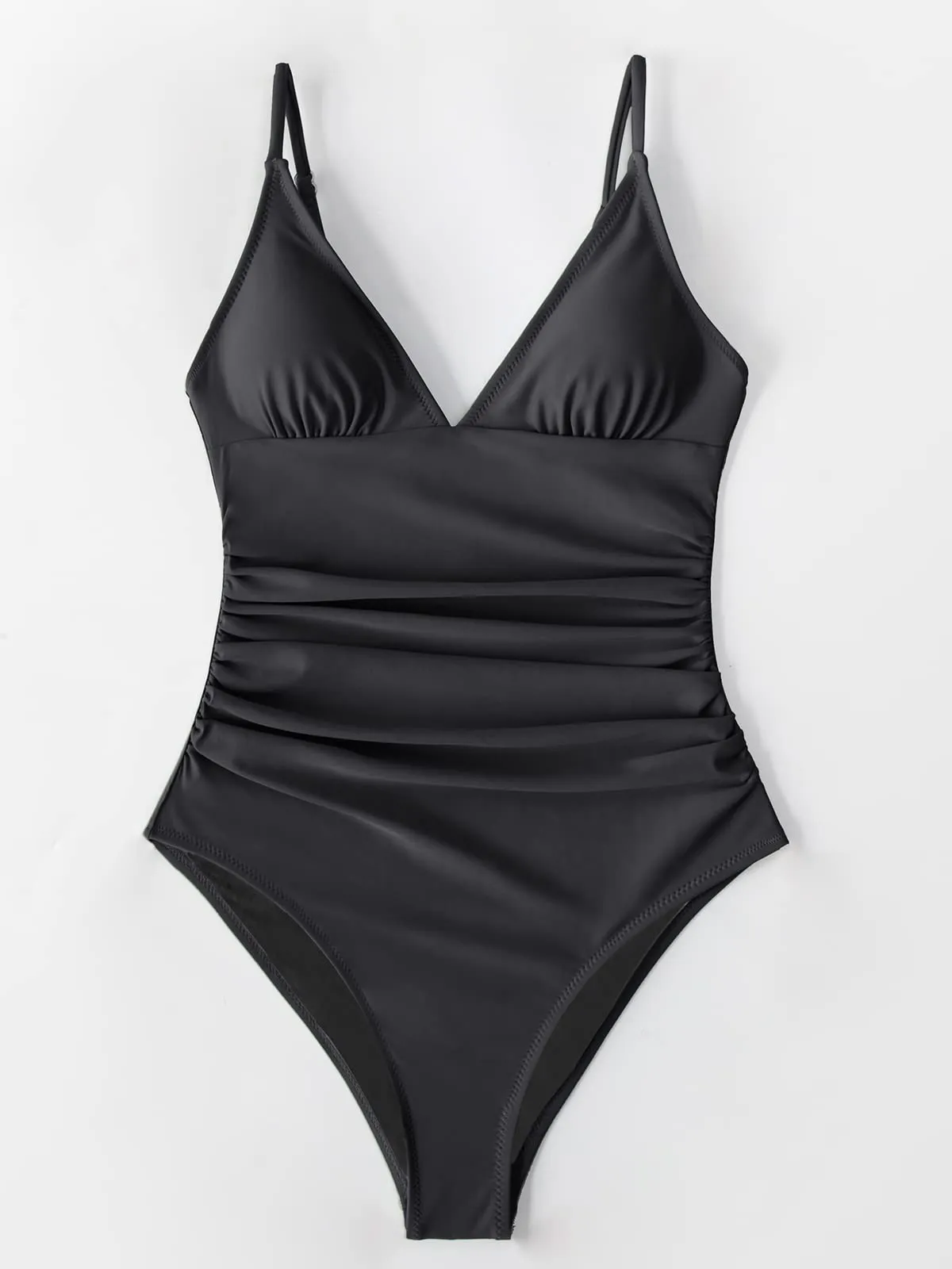 CUPSHE Costume Intero da Donna Scollo a V Effetto Snellente - Nero - M - immagine 5