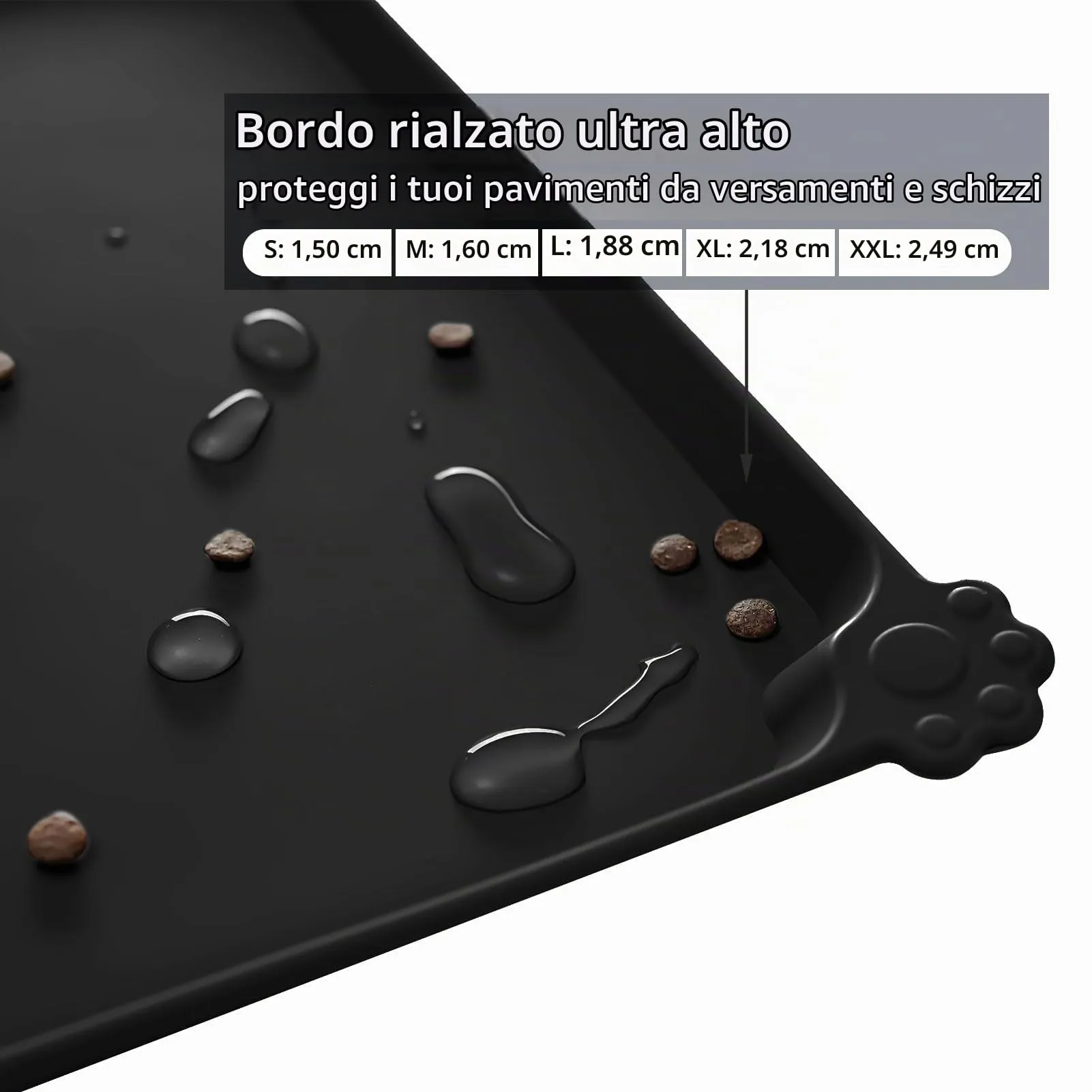 Reopet Tappetino in Silicone per Cibo e Acqua per Animali Domestici, Impermeabile e Antispill, 47 x 30 cm, Nero - immagine 3