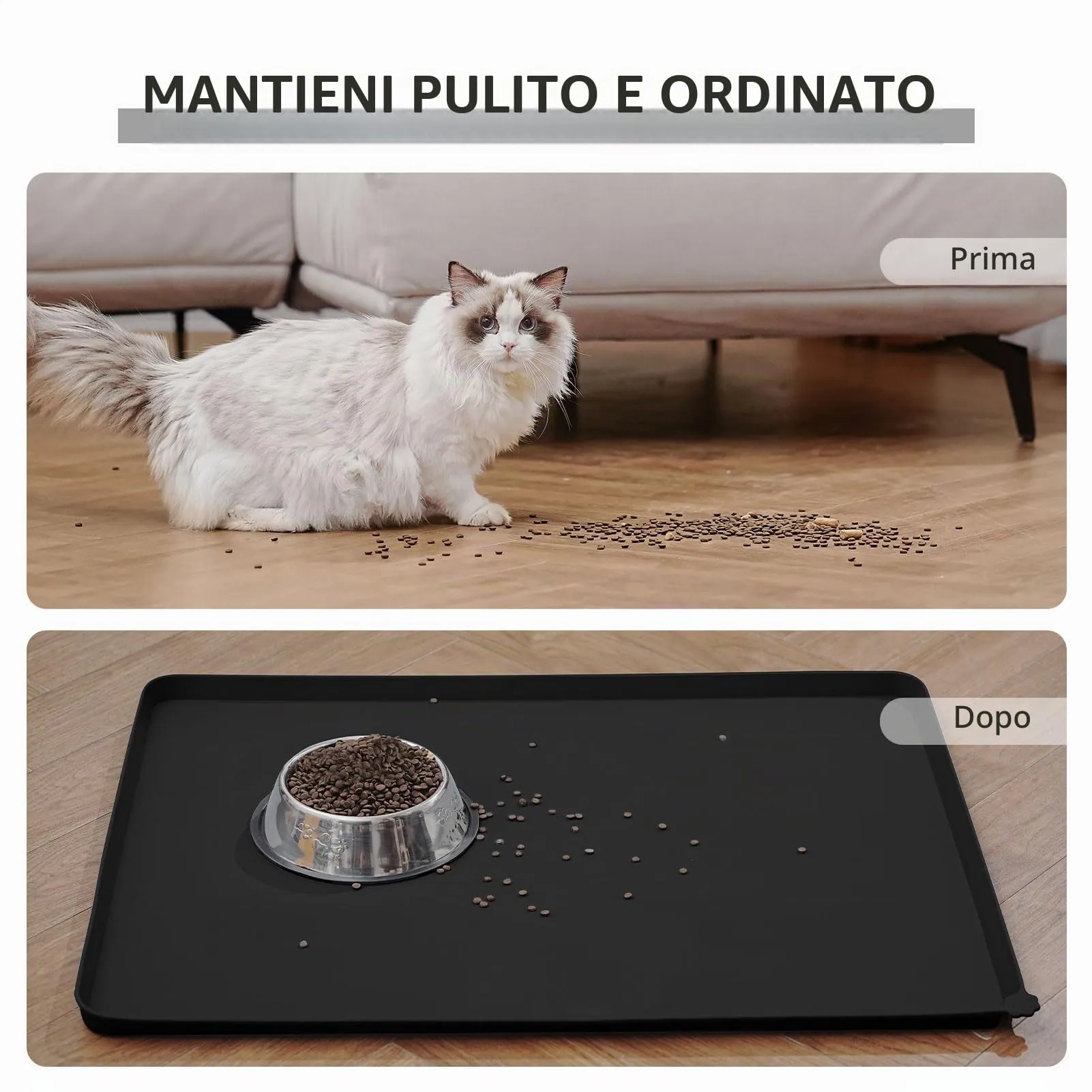 Reopet Tappetino in Silicone per Cibo e Acqua per Animali Domestici, Impermeabile e Antispill, 47 x 30 cm, Nero - immagine 6