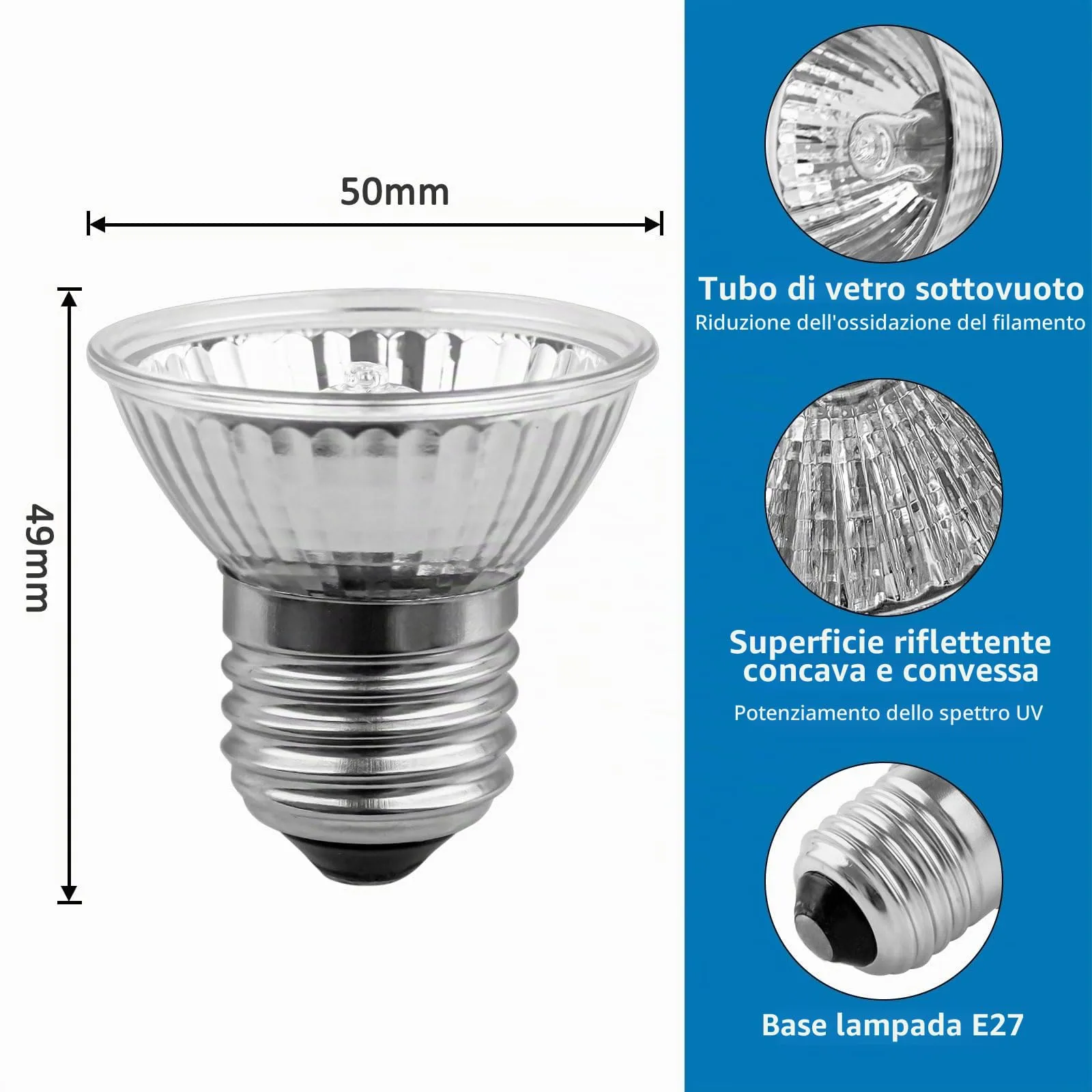 SCNNC Lampadina Riscaldante UVA UVB per Tartarughe, 50W E27 Dimmerabile AC 230V - immagine 3