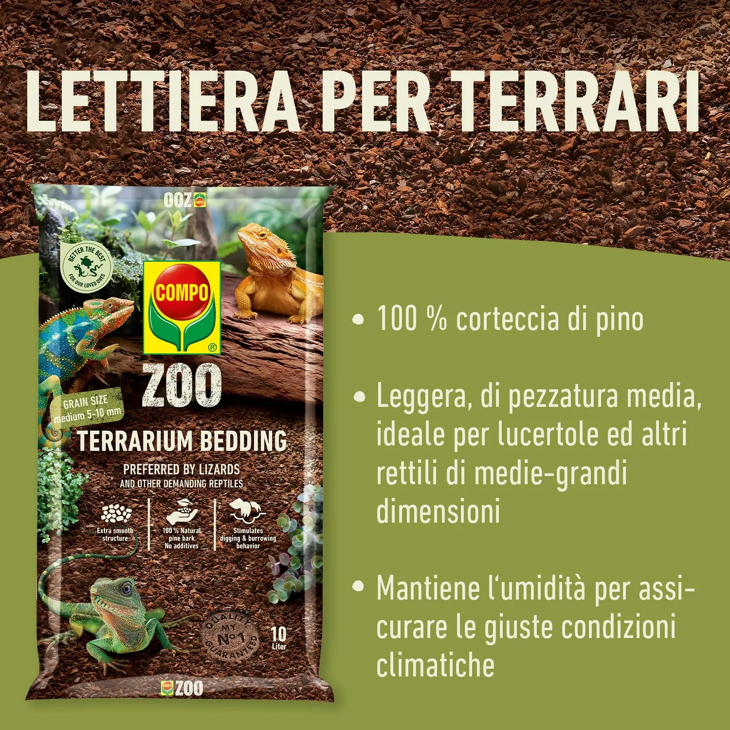 Compo Zoo Lettiera Universale per Terrari, Pezzatura Media 5-10mm, 10 Litri - immagine 5