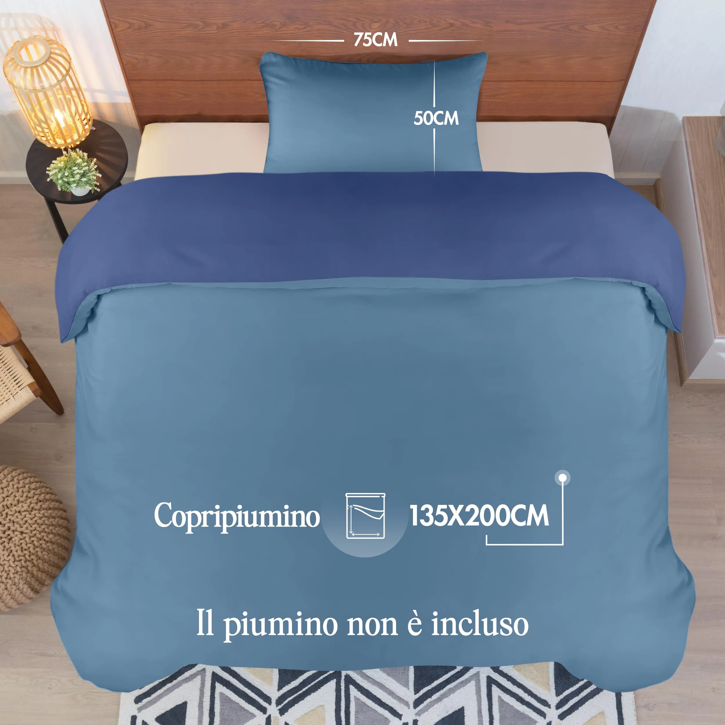 Utopia Bedding Set Copripiumino 135x200 cm e Federa 50x75 cm, Blu Navy/Azzurro - immagine 2