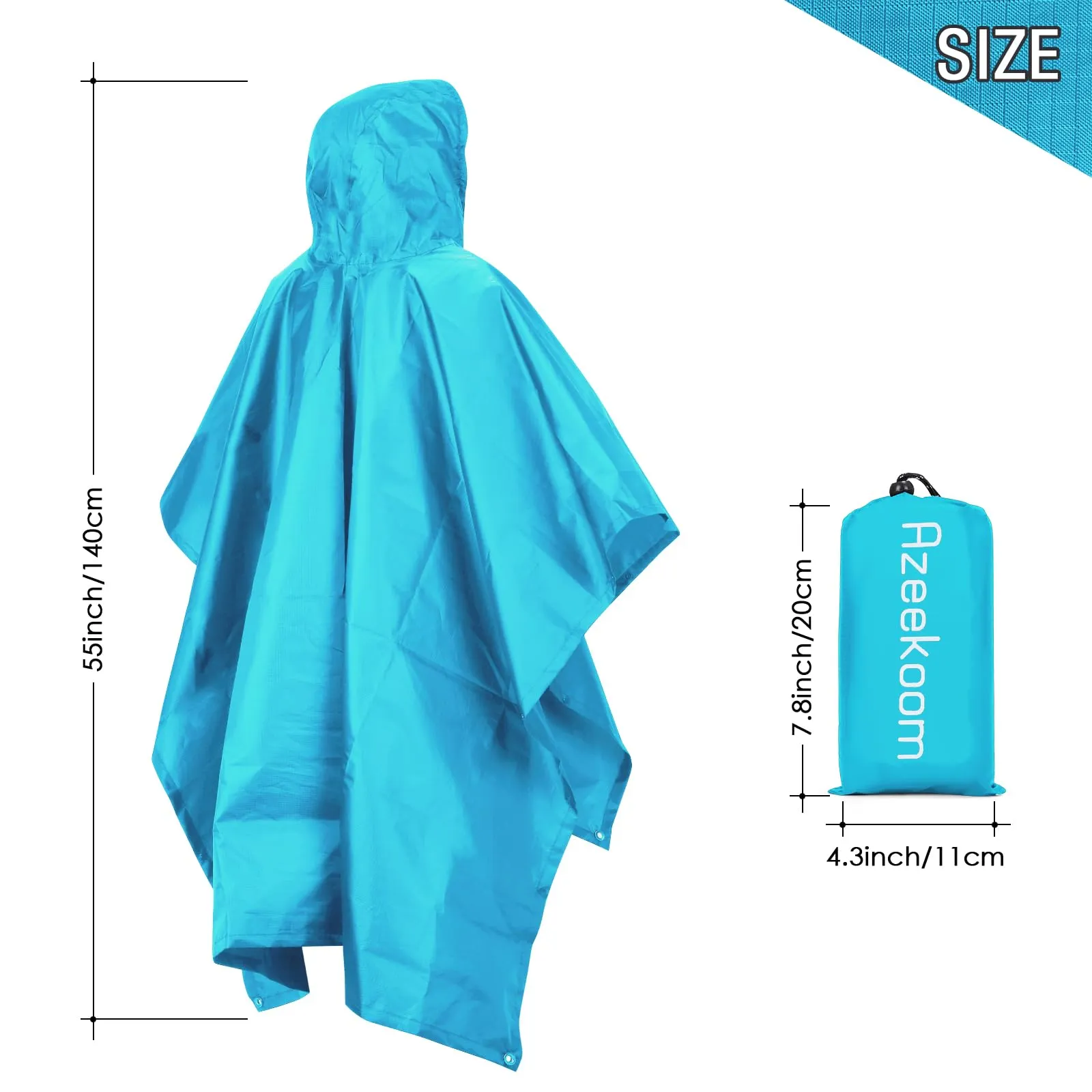 Azeekoom Poncho Impermeabile Multifunzionale con Cappuccio per Uomo e Donna, Blu Chiaro - immagine 6