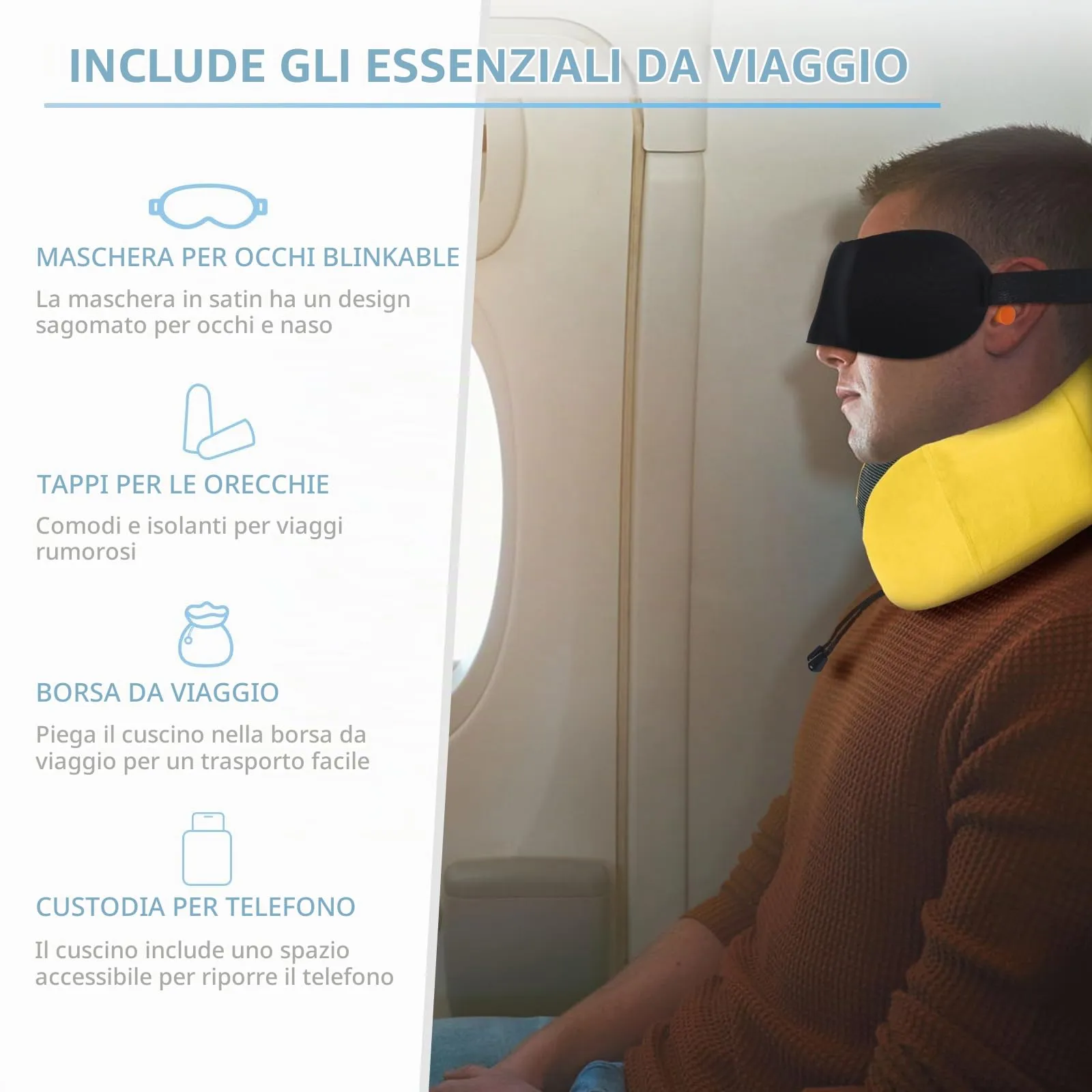 SOMLAW Cuscino da Viaggio in Memory Foam con Maschera per gli Occhi, Tappi per le Orecchie e Borsa - immagine 2