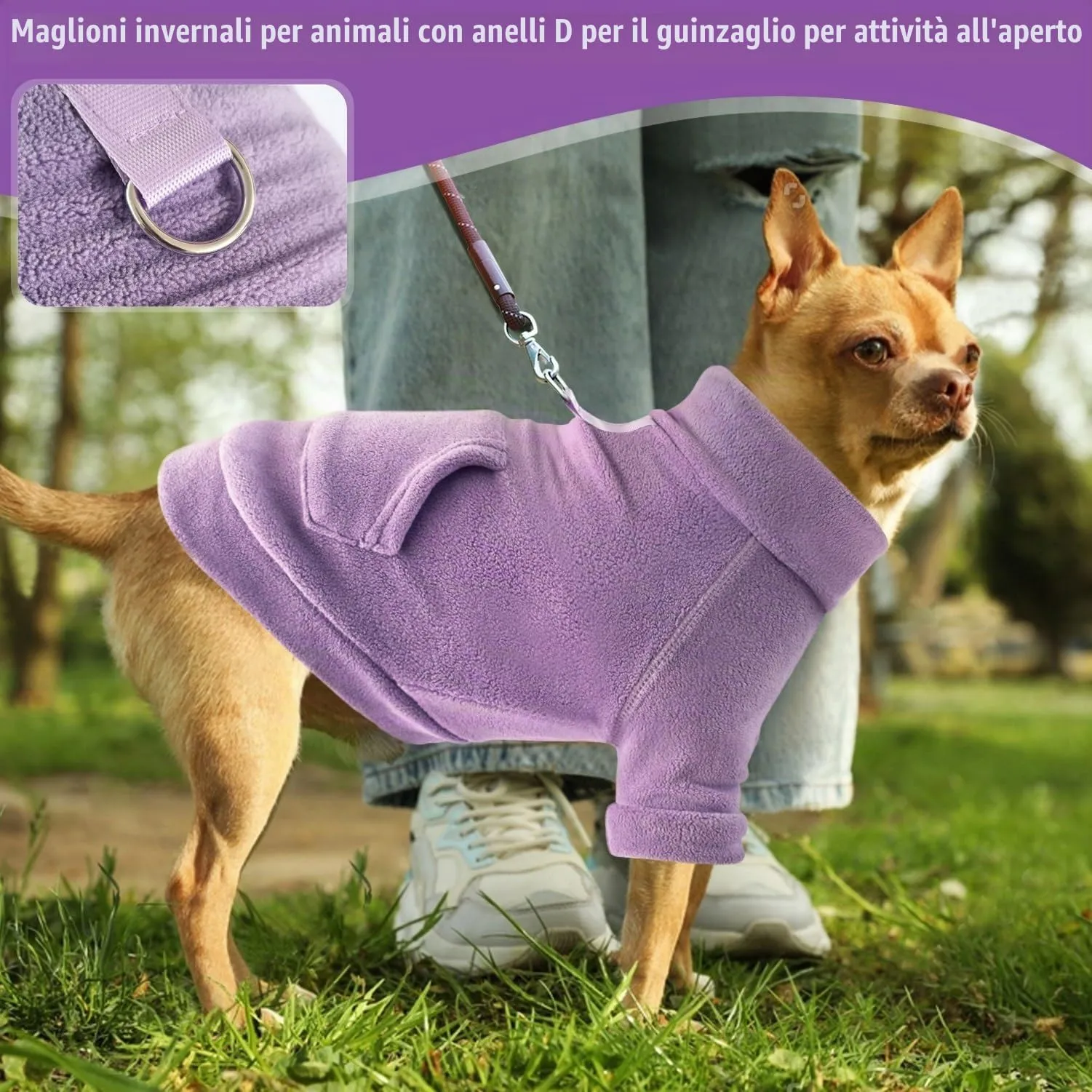 Mosucoirl Felpa con Cappuccio per Cani in Cotone con Tasca e D-Ring, Rosa e Violetta, XL - immagine 3