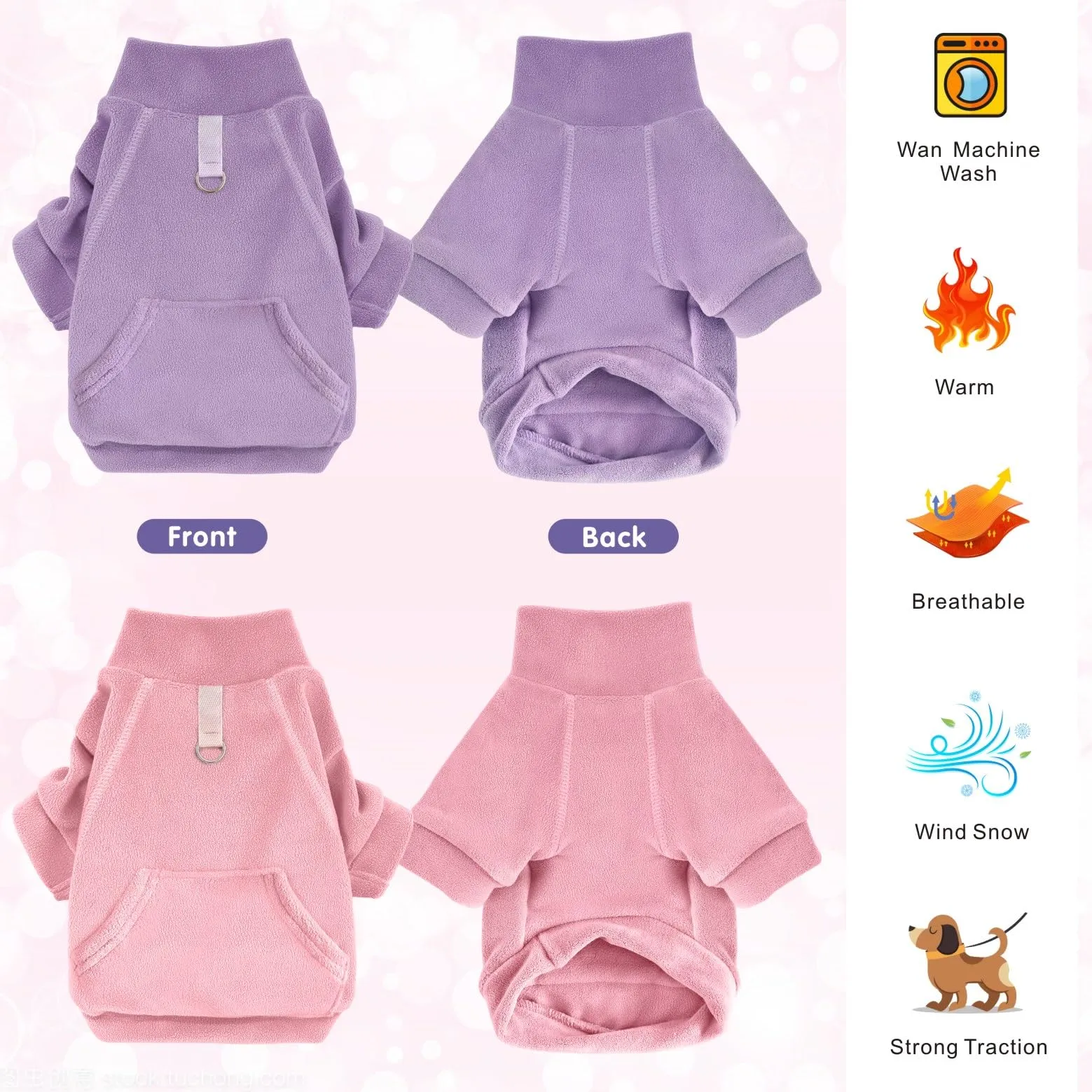 Mosucoirl Felpa con Cappuccio per Cani in Cotone con Tasca e D-Ring, Rosa e Violetta, XL - immagine 5