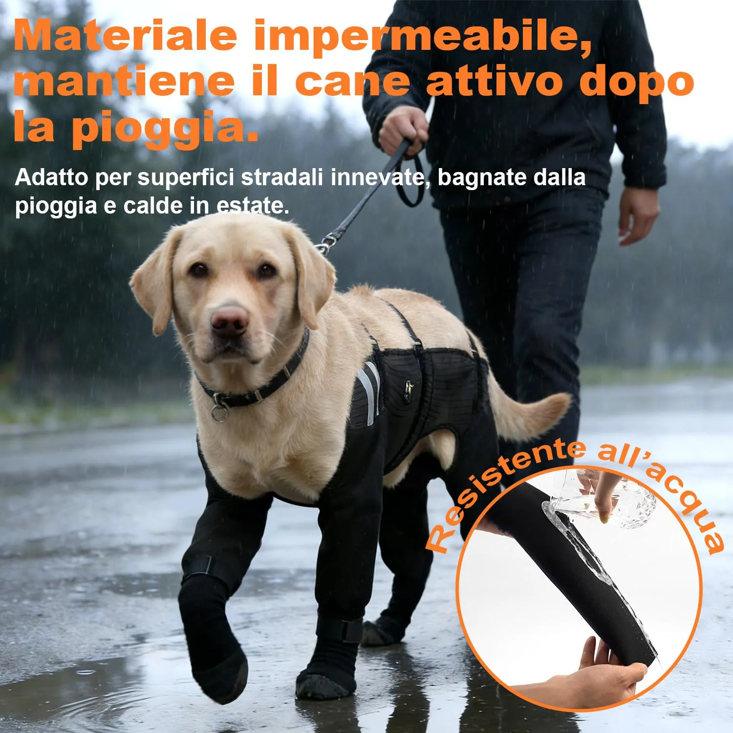 COODEO Calzini Impermeabili Antiscivolo per Cani, Protezione Anti-Leccamento per Ferite, Pioggia, Neve e Cura Post-Operatoria, Nero, XL - immagine 2