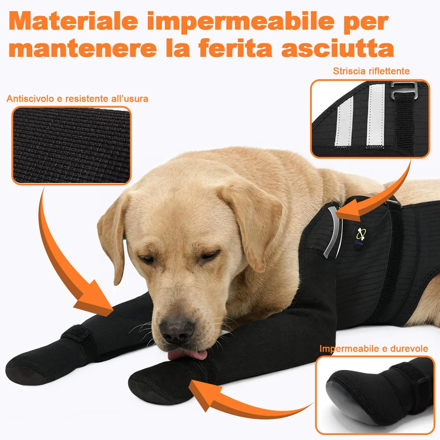 COODEO Calzini Impermeabili Antiscivolo per Cani, Protezione Anti-Leccamento per Ferite, Pioggia, Neve e Cura Post-Operatoria, Nero, XL - immagine 3
