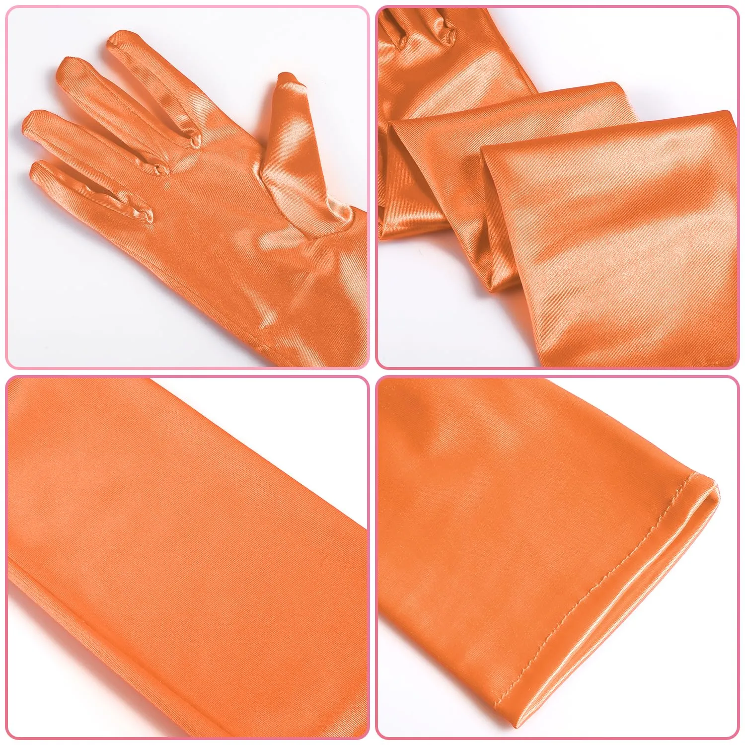 NQEUEPN Guanti Lunghi in Raso da Donna, 52cm, Arancione - immagine 4