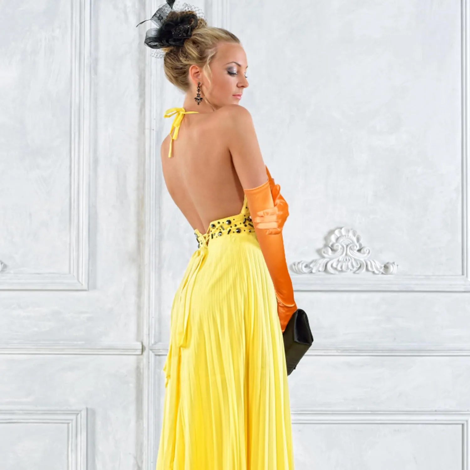 NQEUEPN Guanti Lunghi in Raso da Donna, 52cm, Arancione - immagine 7