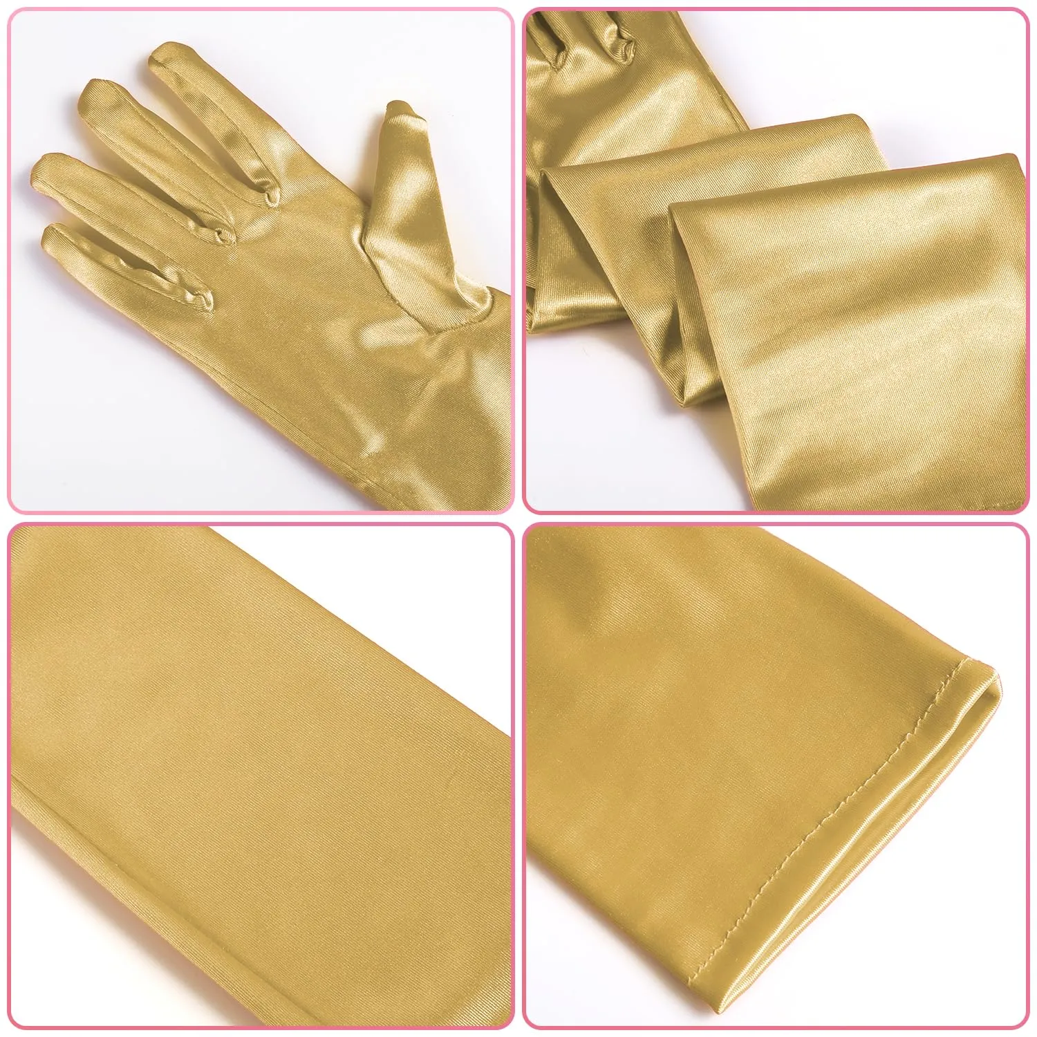 NQEUEPN Guanti Lunghi in Raso da Donna, 52cm, Oro - immagine 4