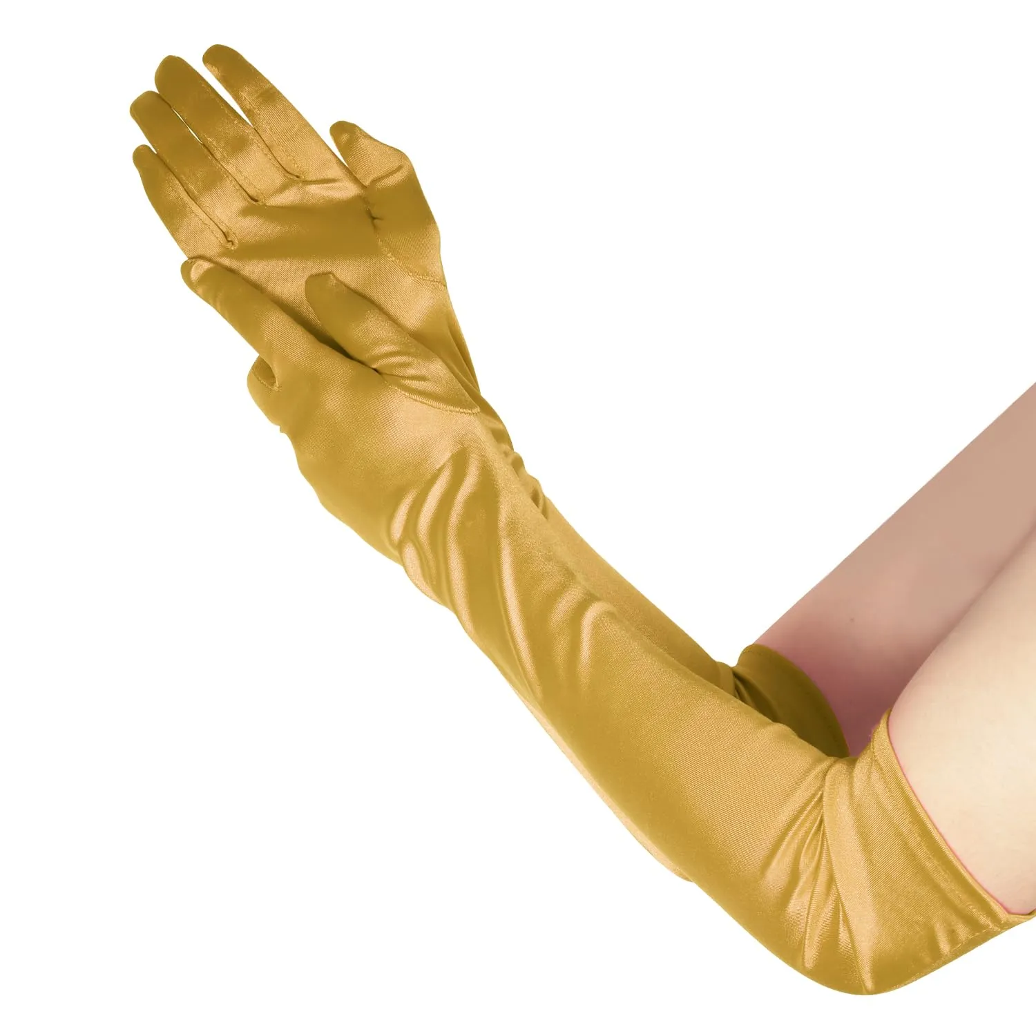 NQEUEPN Guanti Lunghi in Raso da Donna, 52cm, Oro - immagine 5