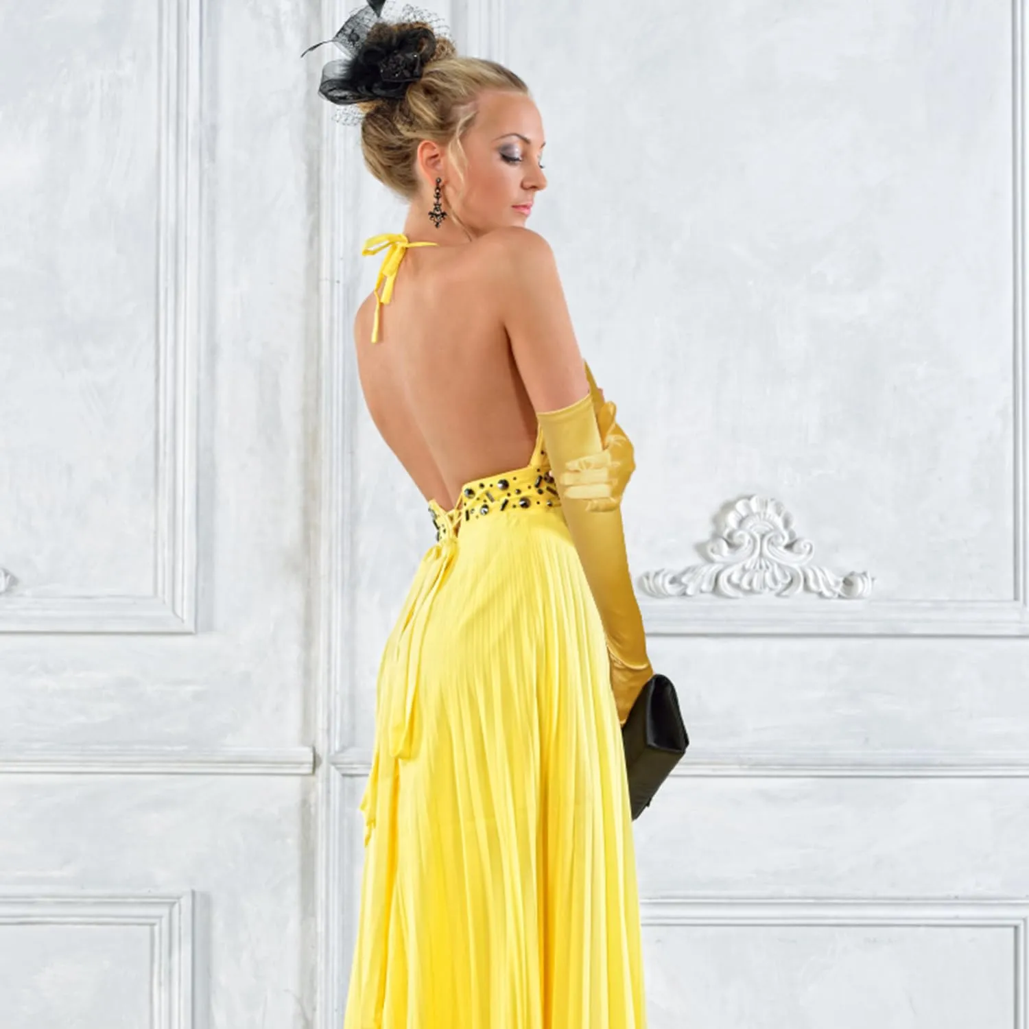 NQEUEPN Guanti Lunghi in Raso da Donna, 52cm, Oro - immagine 7
