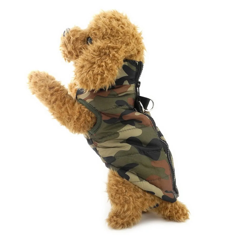 Selmai Cappottino Imbottito per Cani di Piccola Taglia e Gatti, Chiusura con Zip, Verde Mimetico - immagine 2