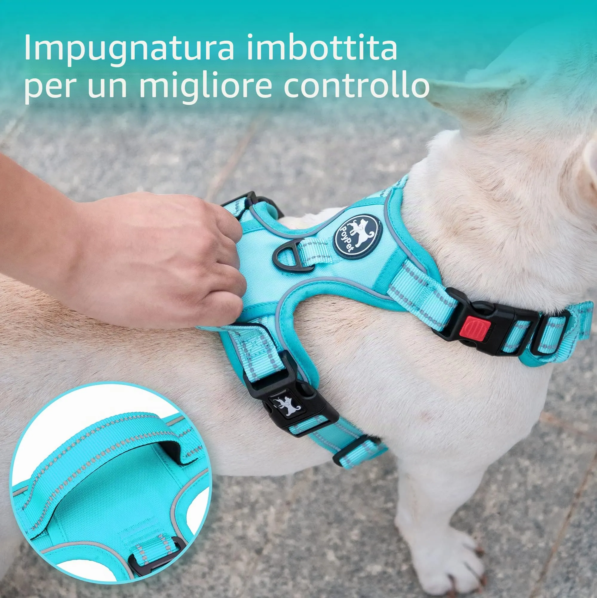 PoyPet Pettorina per cani senza tirare riflettente, blu, taglia S - immagine 5