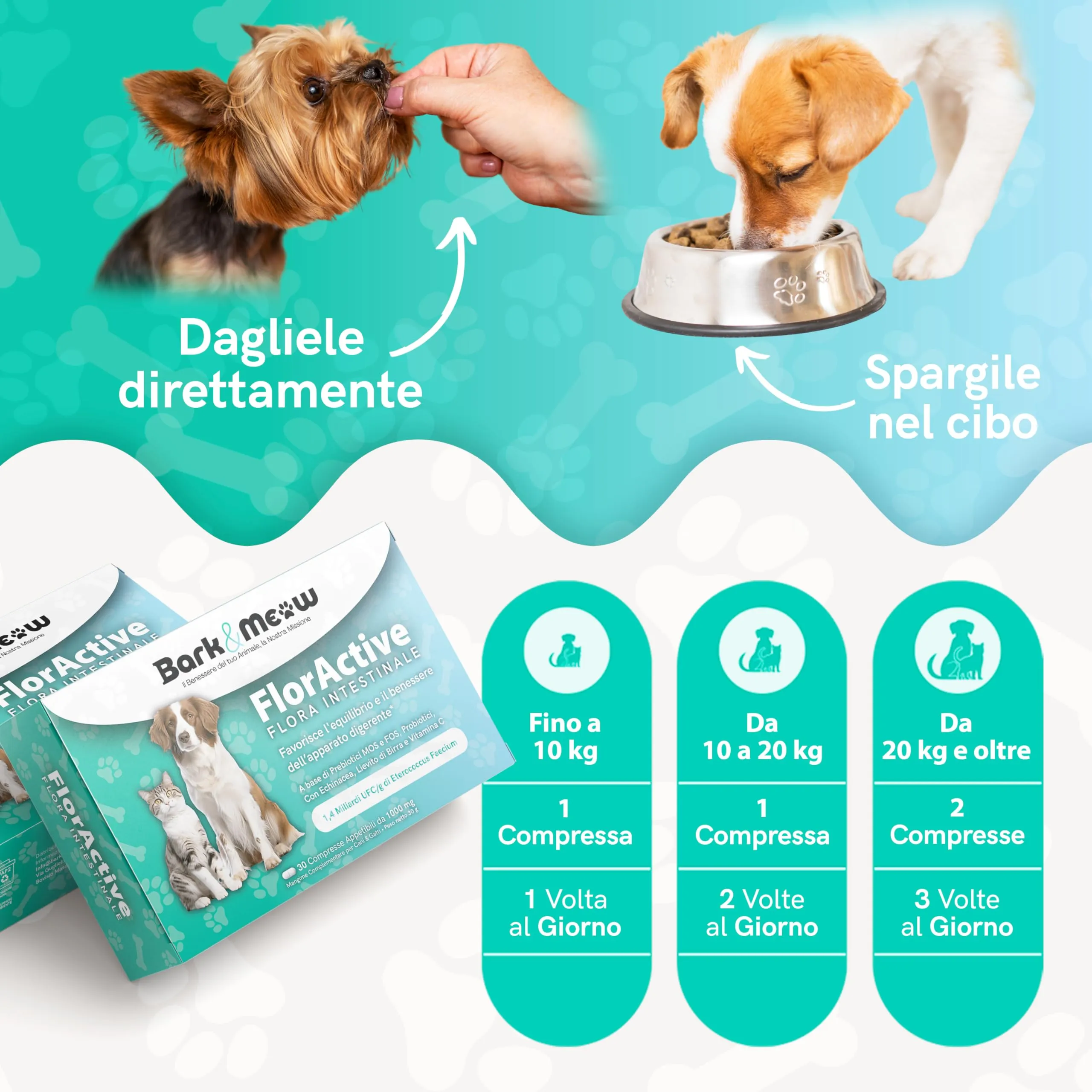 Bark & Meow FlorActive Fermenti Probiotici per cani e gatti, 1,4 miliardi UFC, con Prebiotici FOS e MOS, 30 Compresse - immagine 5