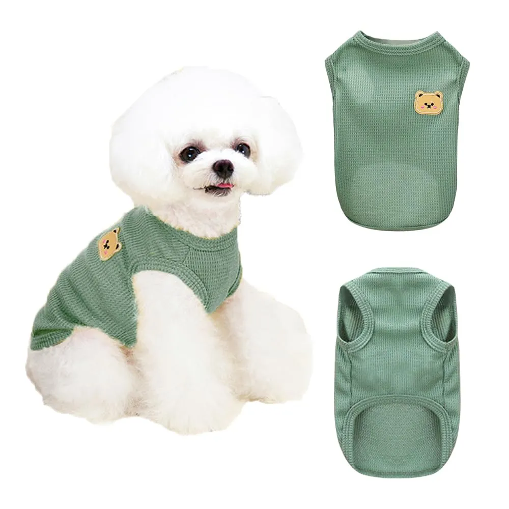 FFWTPY Maglietta Cane in Tessuto Waffle con Orsetto Decorativo, Canotta Traspirante per Cuccioli - immagine 1