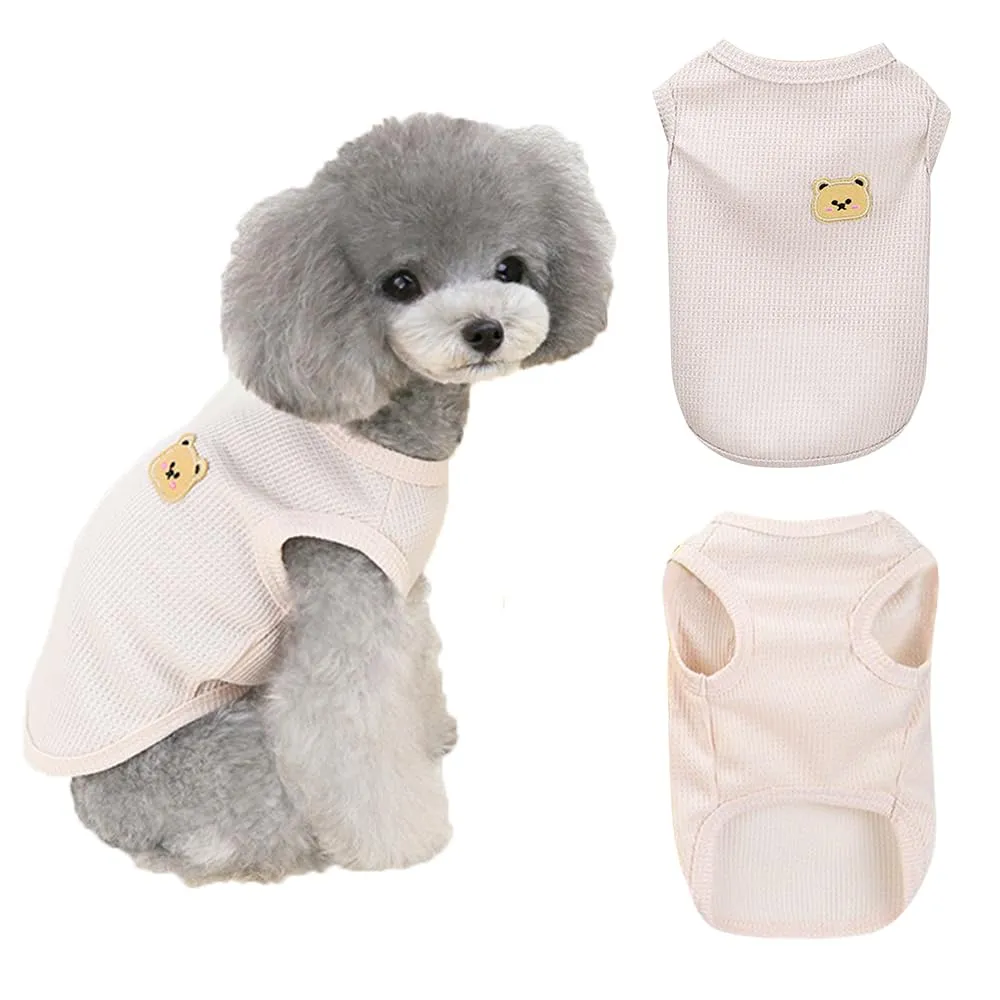 FFWTPY Maglietta Cane in Tessuto Waffle con Orsetto Decorativo, Canotta Traspirante per Cuccioli - immagine 1