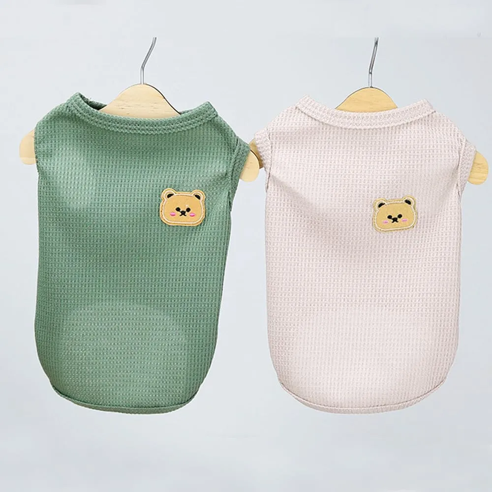 FFWTPY Maglietta Cane in Tessuto Waffle con Orsetto Decorativo, Canotta Traspirante per Cuccioli - immagine 5