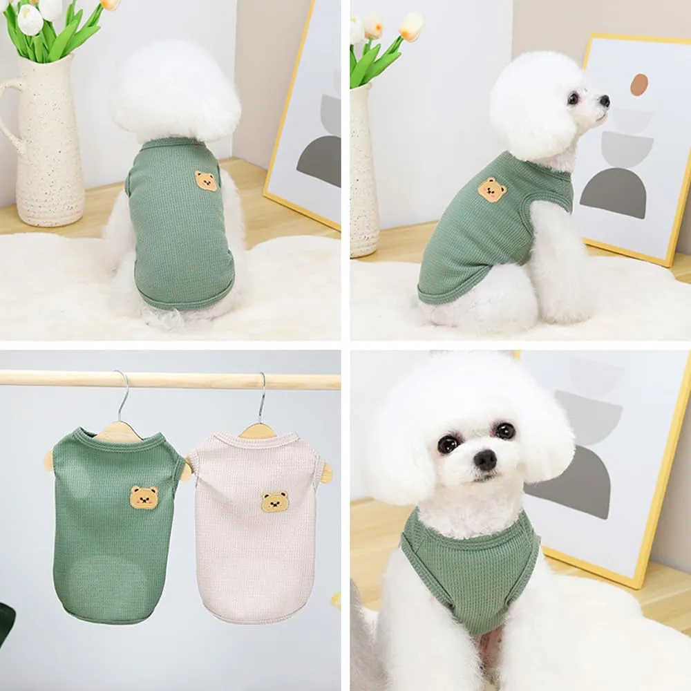 FFWTPY Maglietta Cane in Tessuto Waffle con Orsetto Decorativo, Canotta Traspirante per Cuccioli - immagine 7