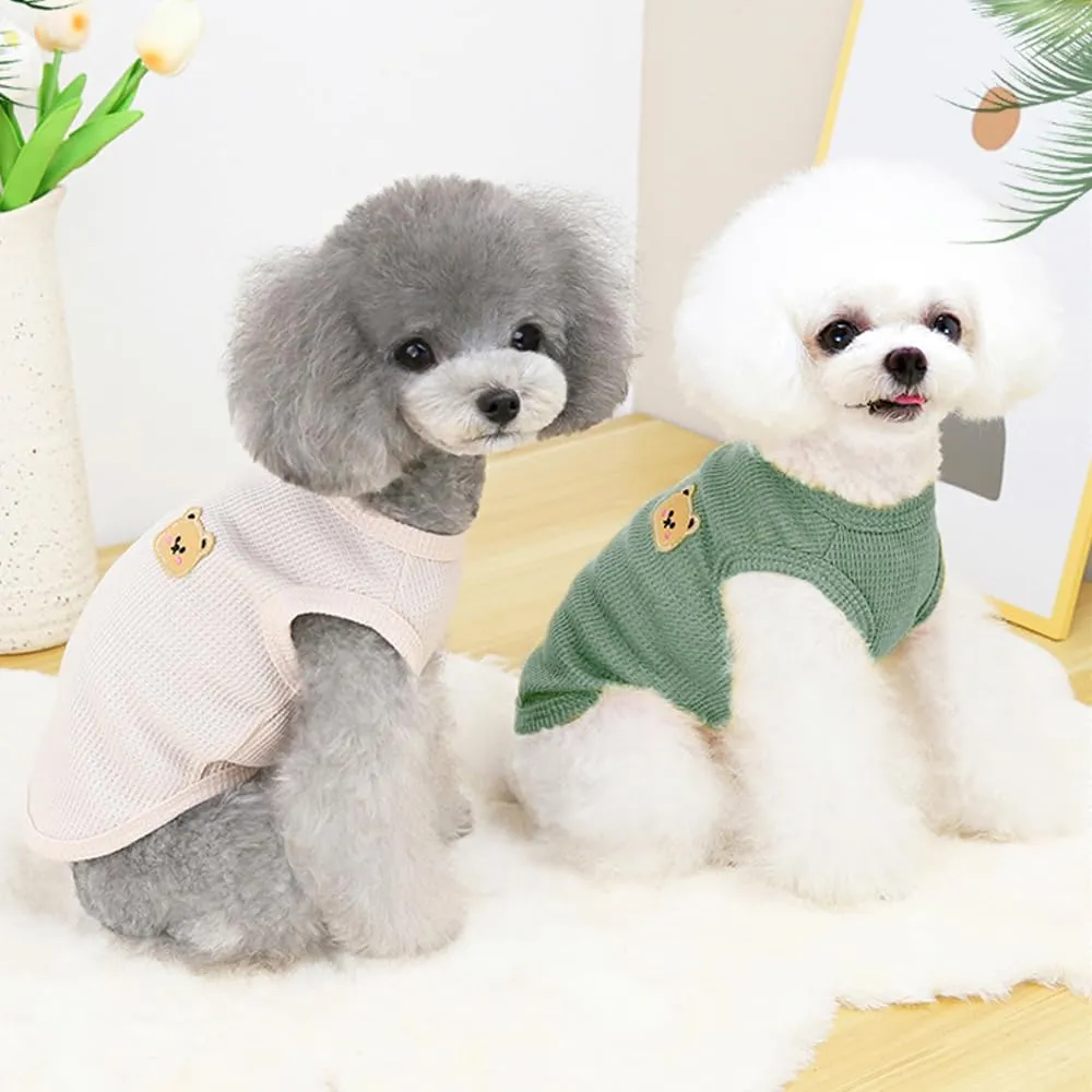 FFWTPY Maglietta Cane in Tessuto Waffle con Orsetto Decorativo, Canotta Traspirante per Cuccioli - immagine 4