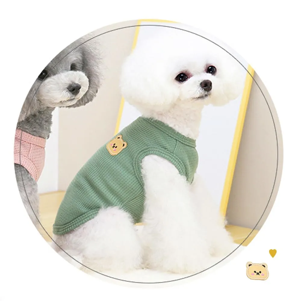 FFWTPY Maglietta Cane in Tessuto Waffle con Orsetto Decorativo, Canotta Traspirante per Cuccioli - immagine 6