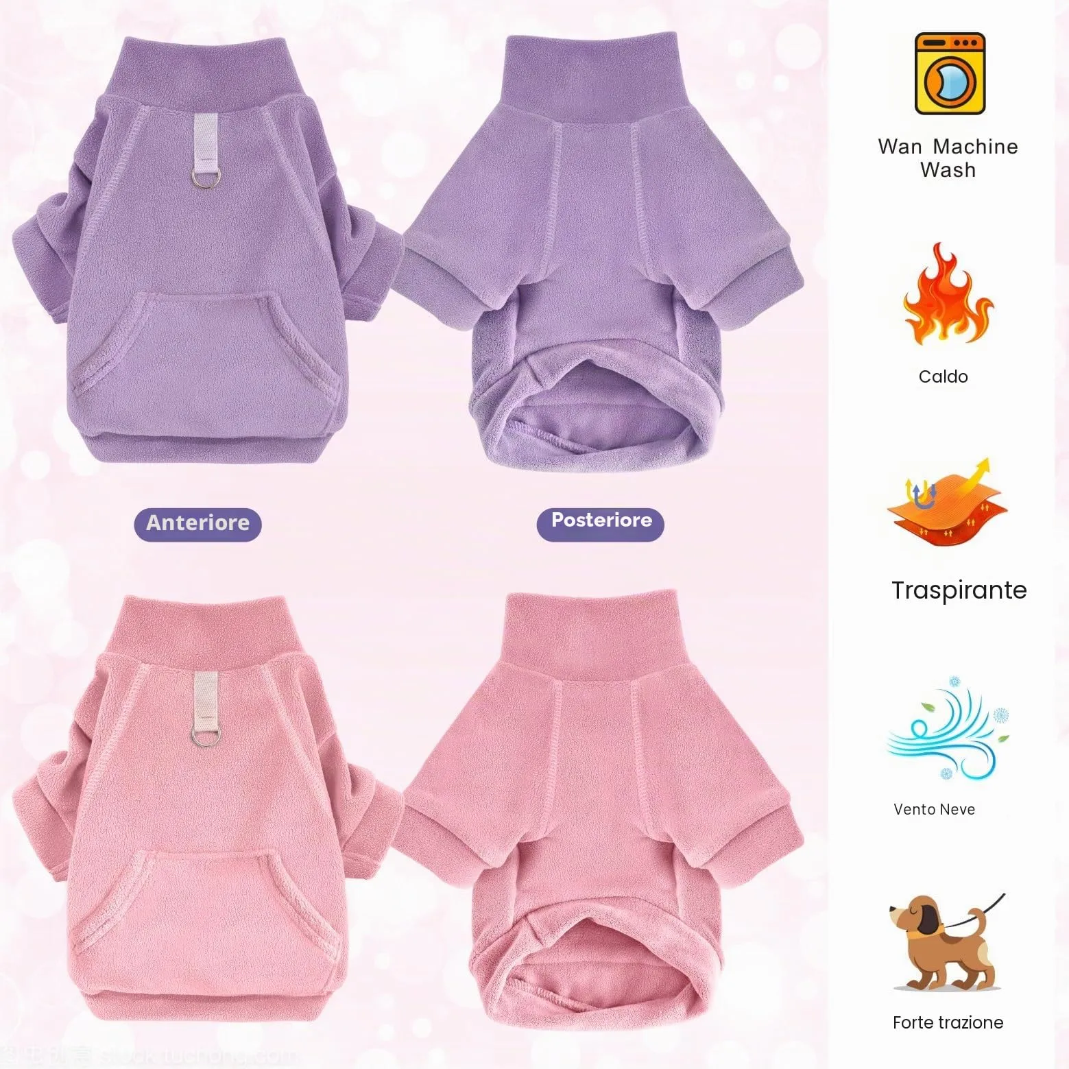 Mosucoirl Felpa con Cappuccio per Cani in Cotone con Tasca, Rosa e Violetta, L - immagine 5