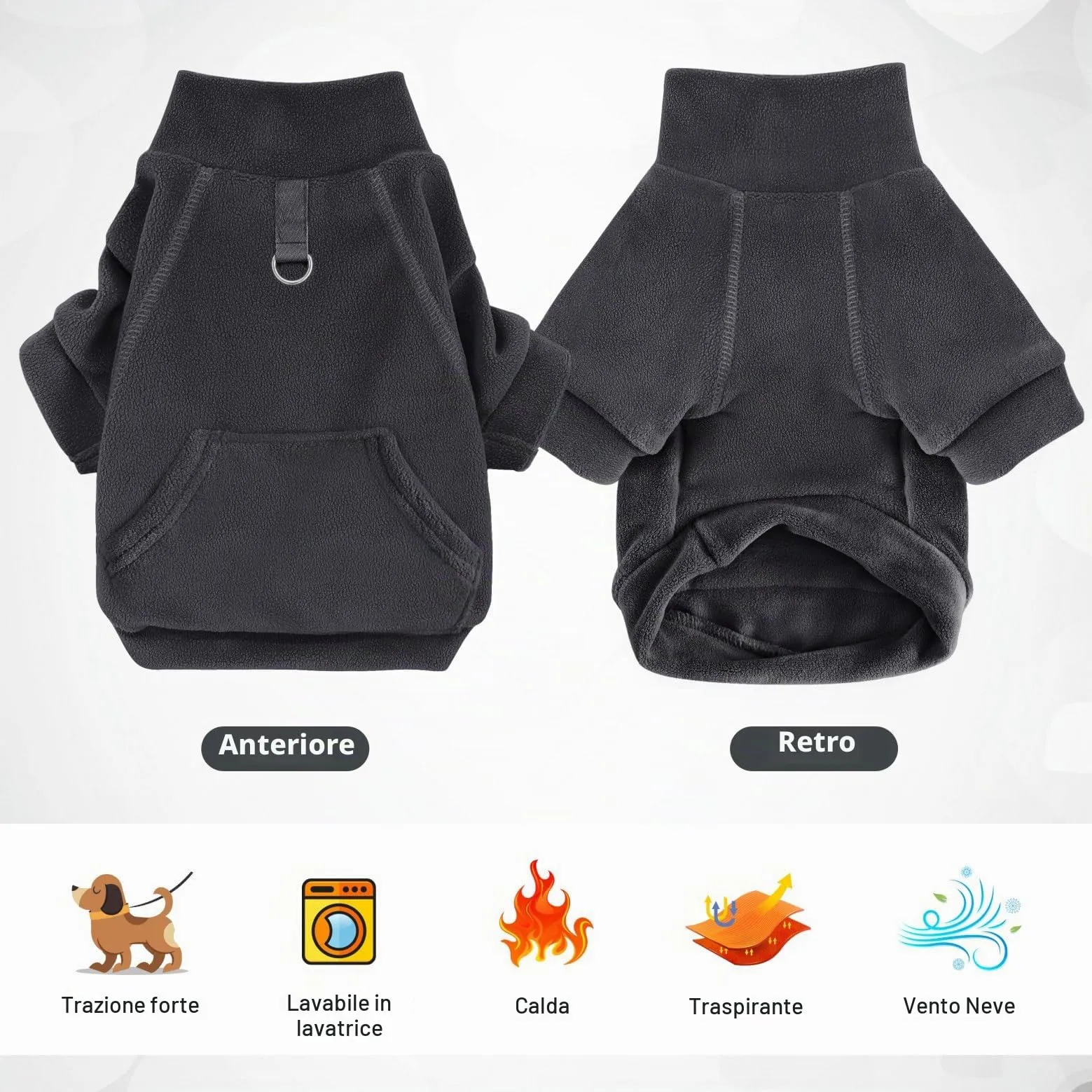 Mosucoirl Felpa con Cappuccio per Cani in Cotone con Tasca, Nero, L - immagine 6