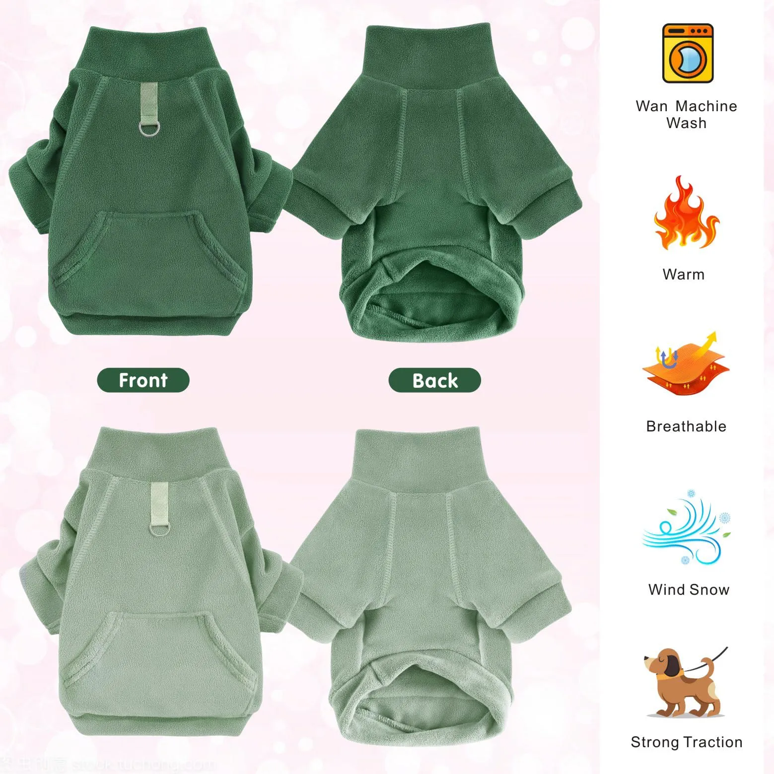 Mosucoirl Felpa con Cappuccio e Tasca per Cani, Verde Leggero, XL - immagine 5