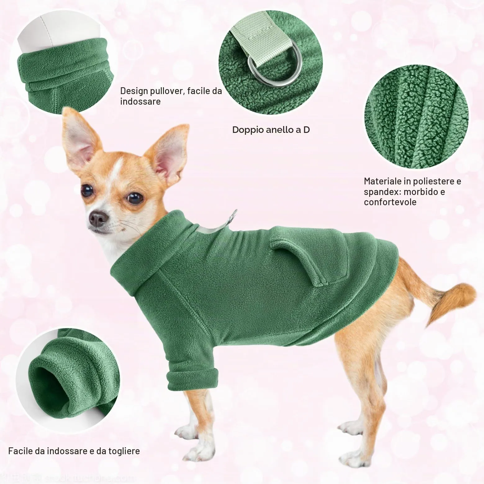 Mosucoirl Felpa con Cappuccio per Cani, Pullover in Cotone con Tasca e D-Ring per Guinzaglio, Verde leggero&Verde, XXL - immagine 7