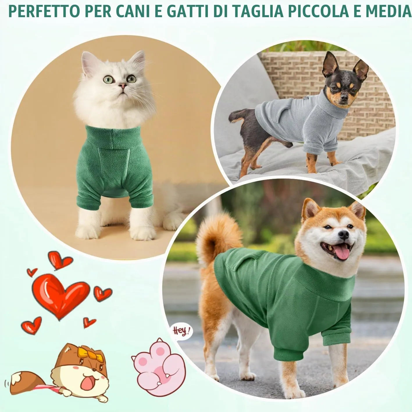 Mosucoirl Felpa con Cappuccio per Cani, Pullover Jumpsuit con Tasca (Verde leggero&Verde, S) - immagine 3