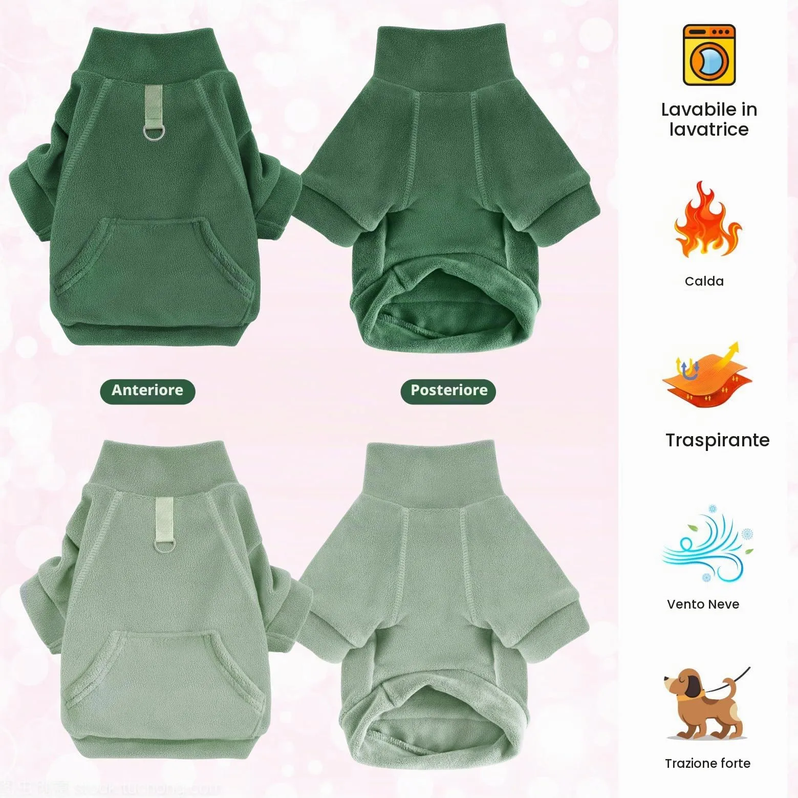 Mosucoirl Felpa con Cappuccio per Cani, Pullover Jumpsuit con Tasca (Verde leggero&Verde, S) - immagine 5