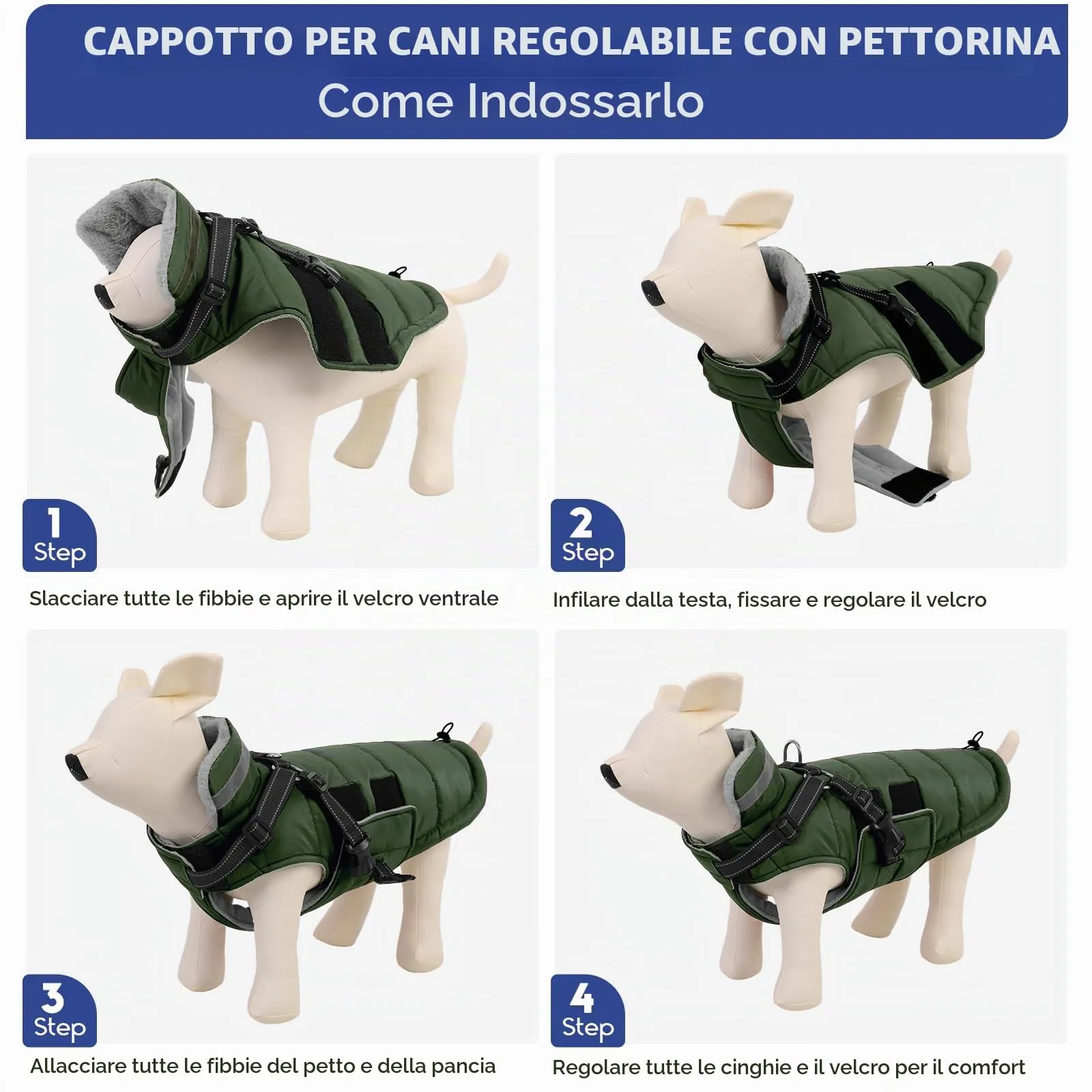 ASENKU Cappotto per Cane Impermeabile e Antivento, Taglia L, Verde - immagine 8