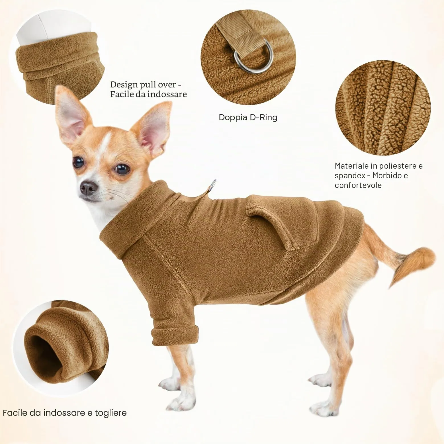 Mosucoirl Felpa con Cappuccio per Cani in Cotone con Tasca, Kahki&Marrone, M - immagine 7