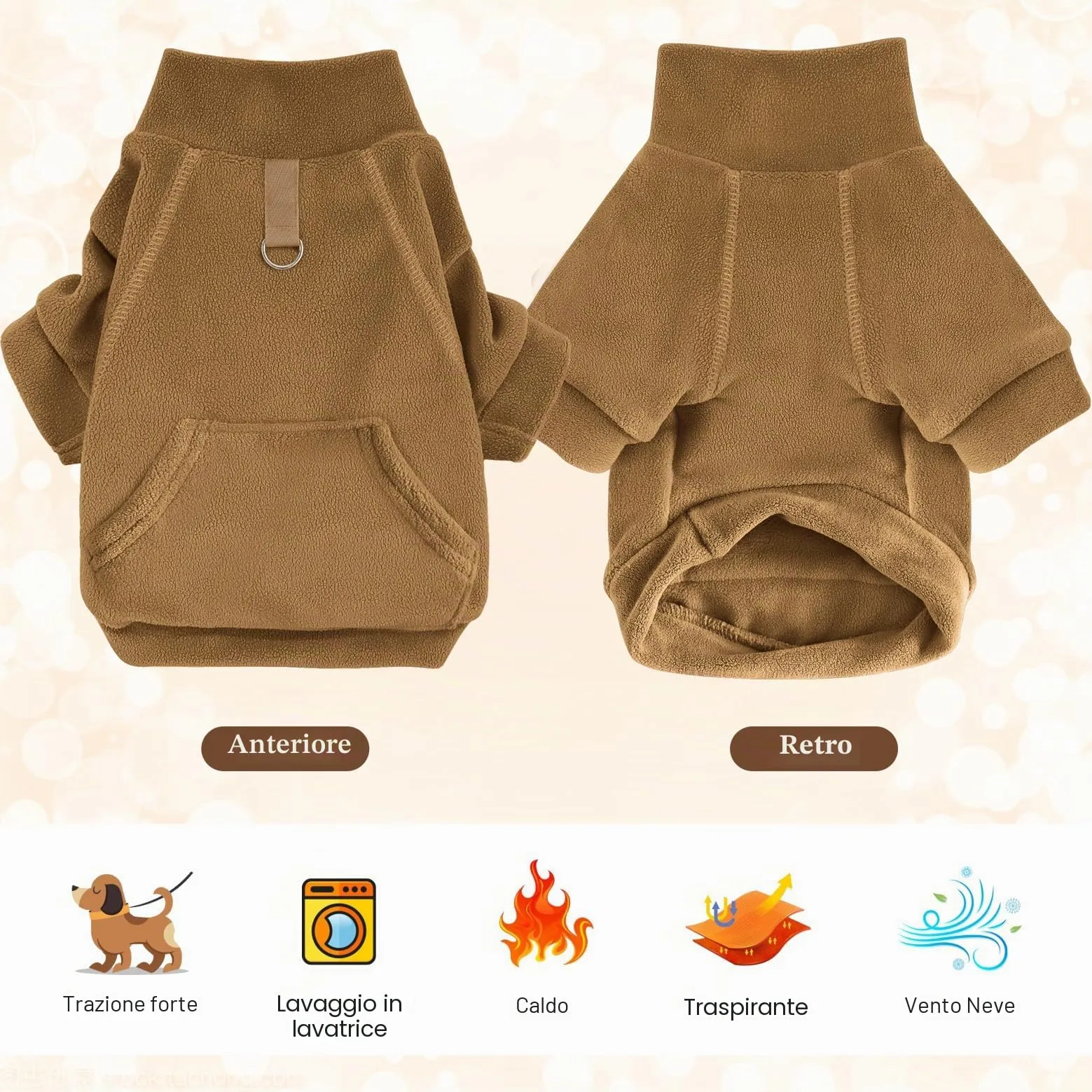 Mosucoirl Felpa con Cappuccio per Cani, XXL, Khaki e Marrone - immagine 5